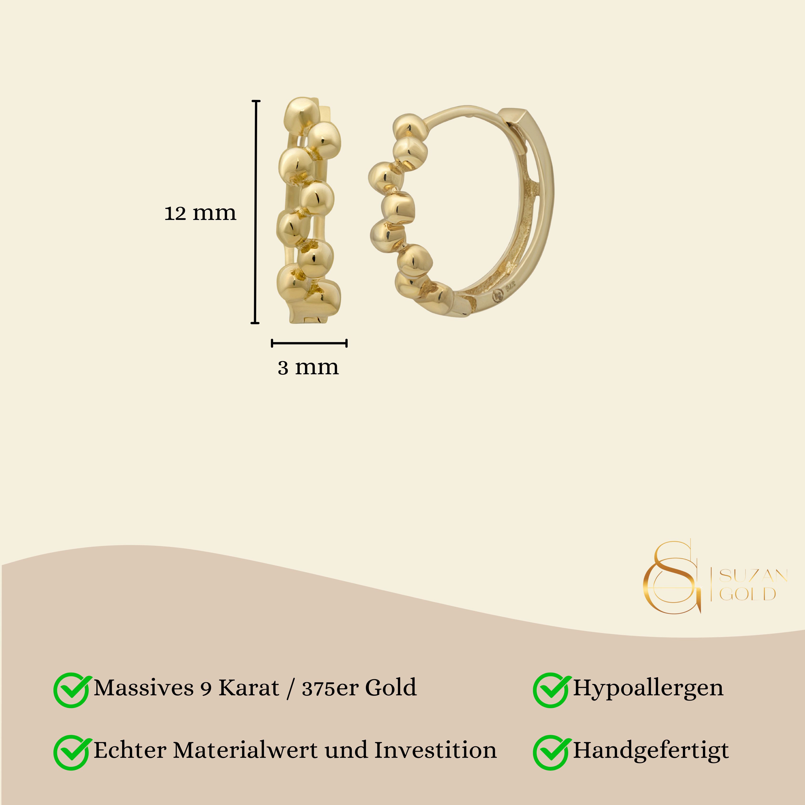 Suzan Gold Creolen-Set 375er Gold Huggies – Popcorn Creolen im Kugeldesign, günstig online kaufen