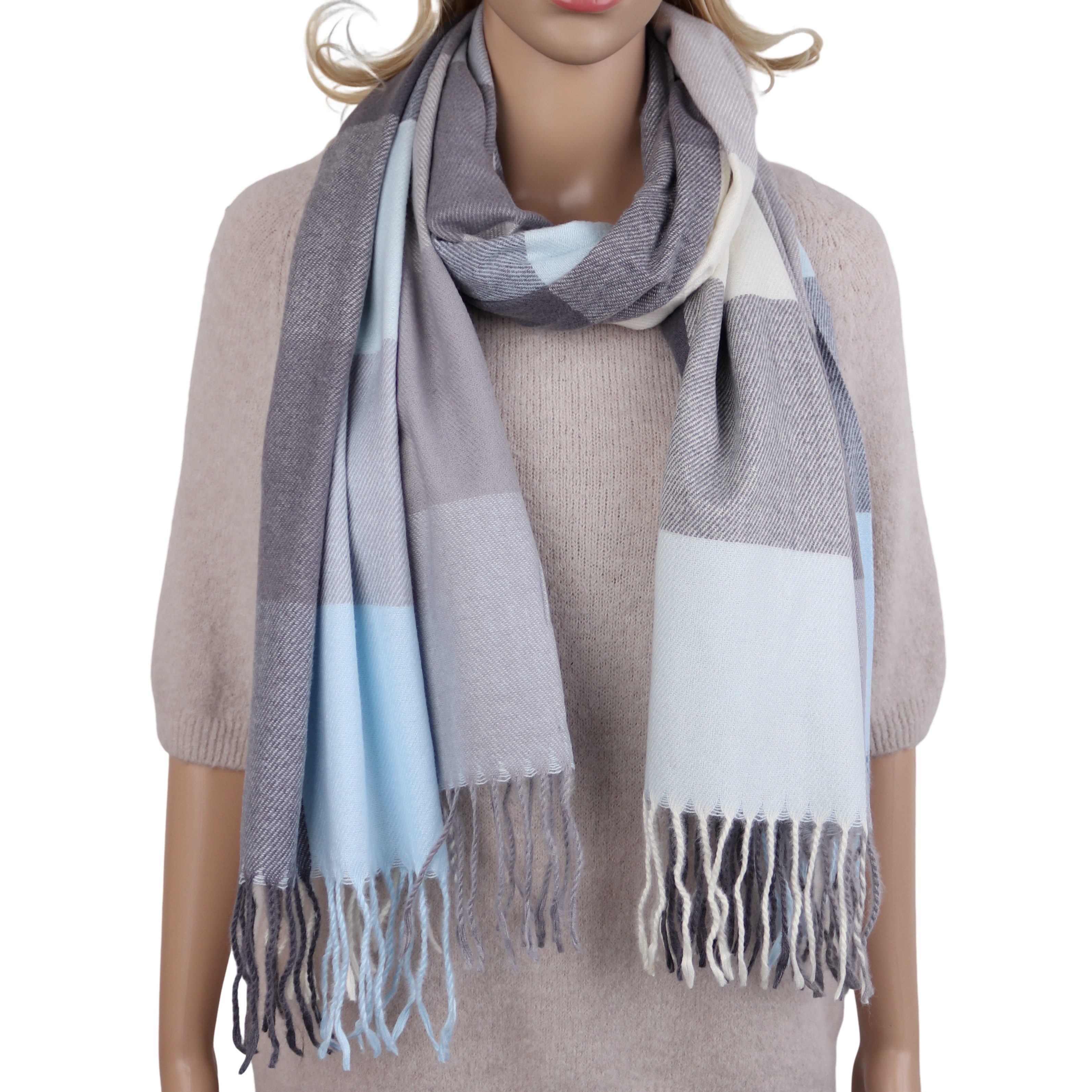 MIRROSI Modeschal weicher und warmer karierter Schal mit Fransen, 70x180cm, (Viele tolle Farboptionen zur Auswahl), Damen Halstuch ideal für Herbst und Winter