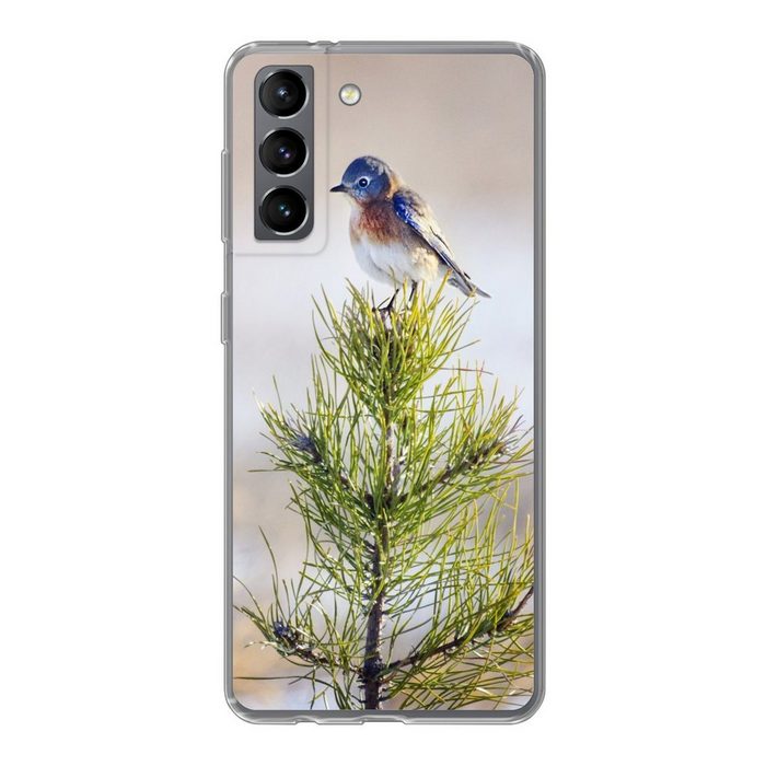MuchoWow Handyhülle Vogel auf einem Ast eines Baumes Phone Case Handyhülle Samsung Galaxy S21 Silikon Schutzhülle