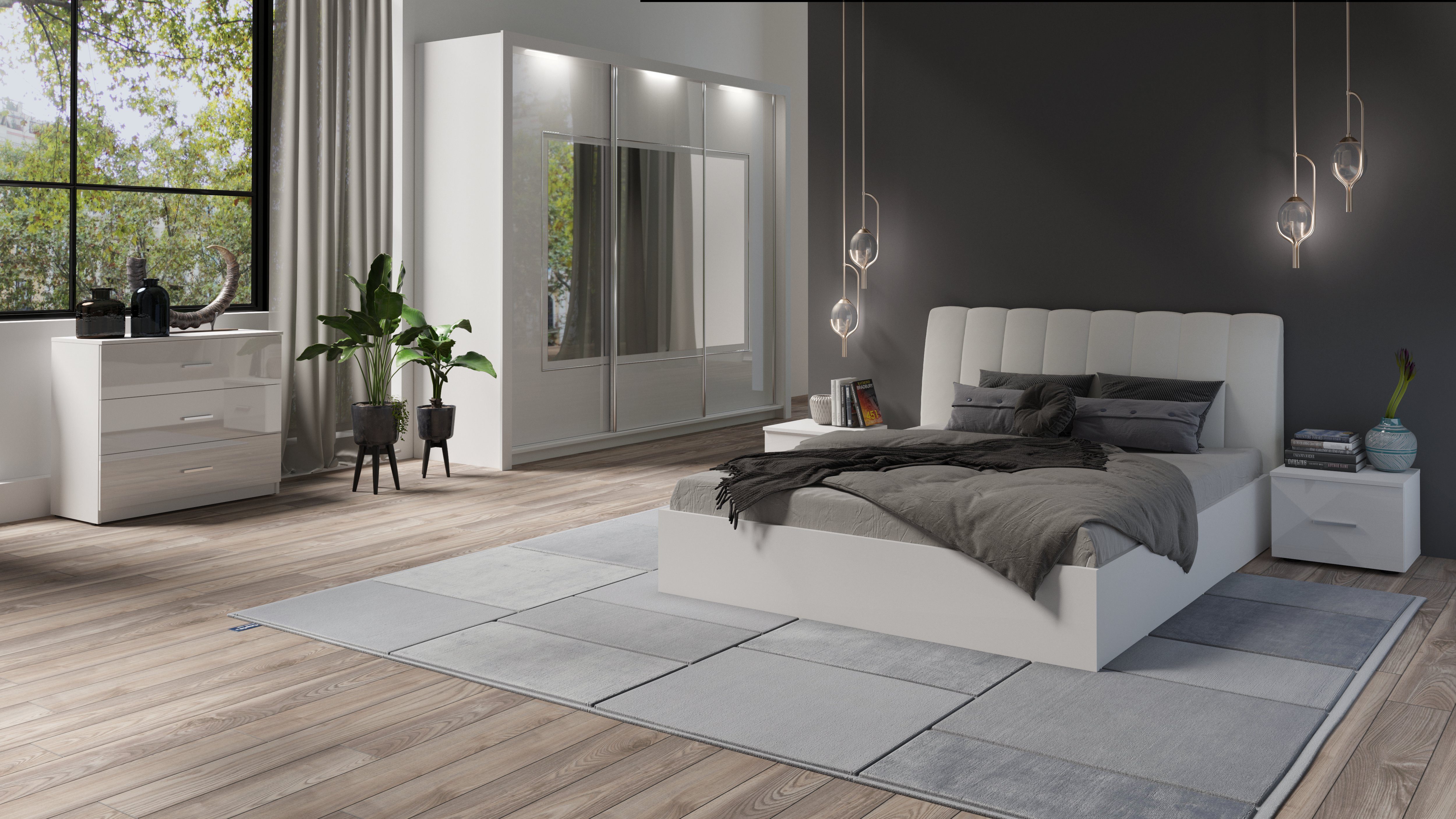 Möbel für Dich Komplettschlafzimmer Italia in Hochglanz-Weiß, Schiebetürens günstig online kaufen