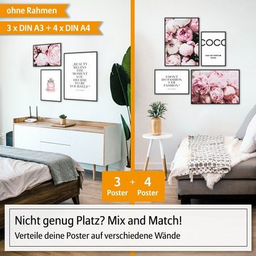 Hyggelig Home Poster Premium Poster Set - 7 Bilder Wandbilder Wohnzimmer Deko Collage, Fashion (Set, 7 St), Knickfreie Lieferung Qualitätsdruck Dickes Papier