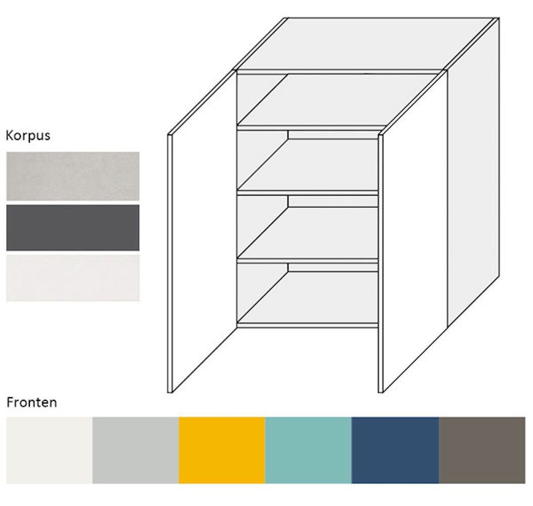 Klapphängeschrank 9016 grifflos und Front- Hochglanz Napoli 2-türig verkehrsweiß 80cm wählbar (Napoli) Korpusfarbe RAL Feldmann-Wohnen