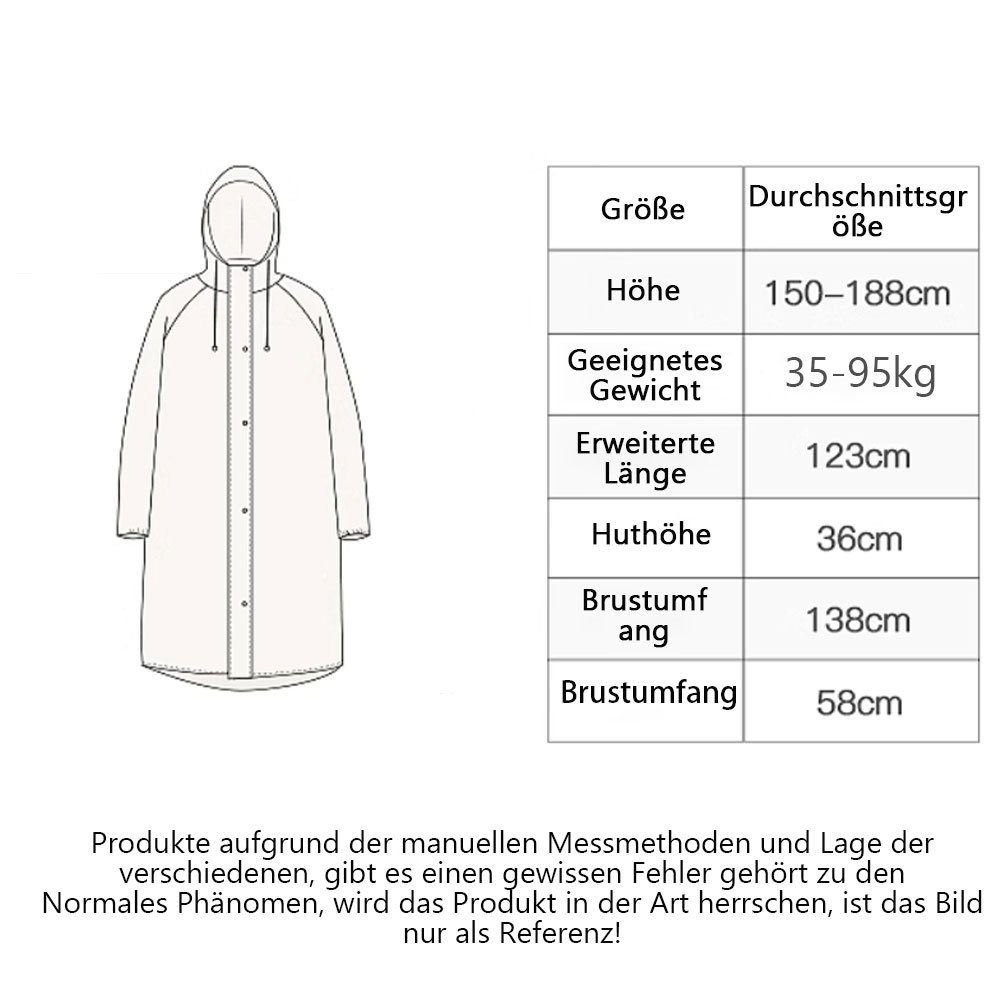 mit wasserdicht Schwarz Regenponcho dicker AUzzO~ wiederverwendbar Regenponcho Reflektor Kapuze