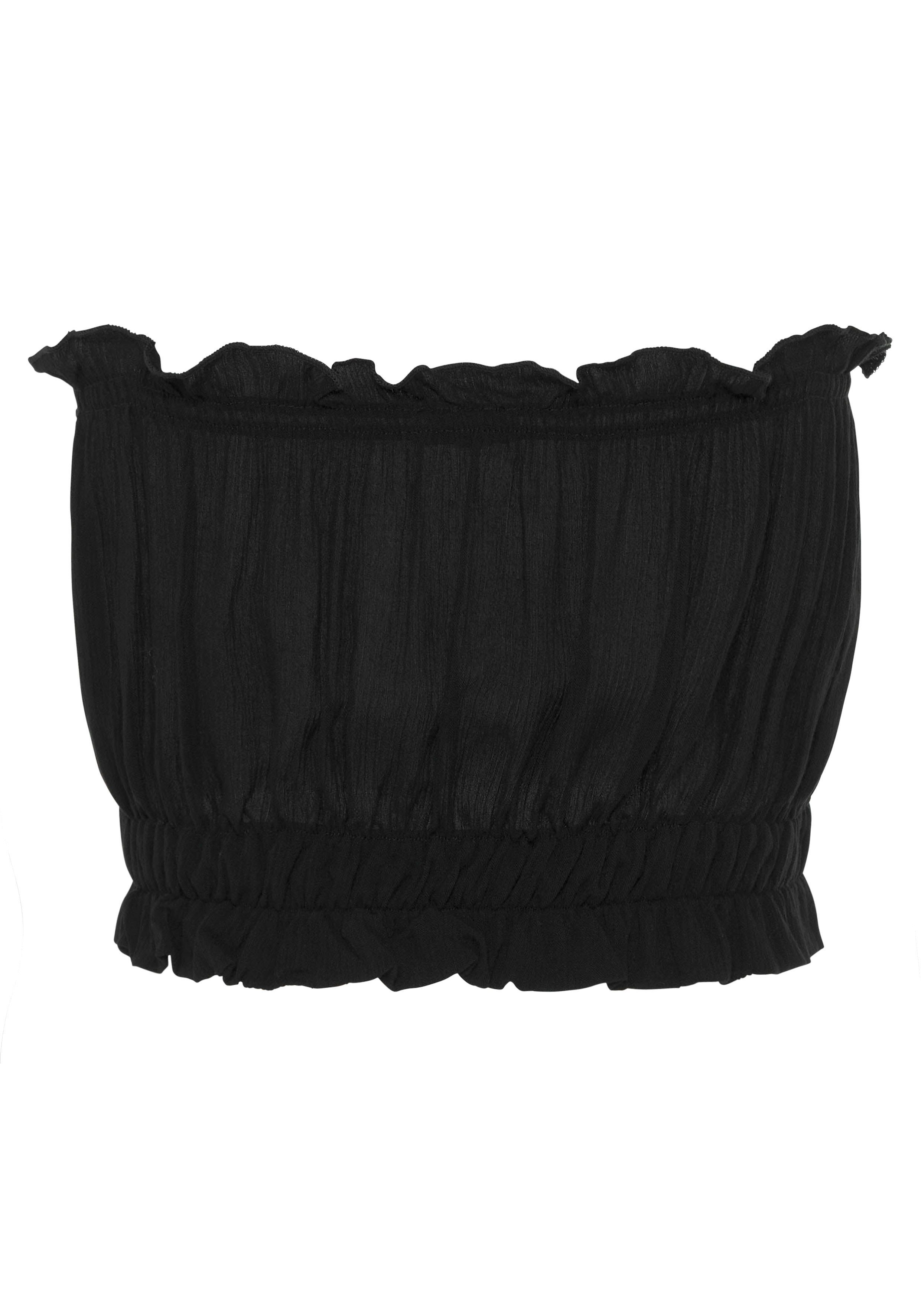 in Damenbluse Blusentop mit Bandeauform LASCANA Crop-Top, schwarz Smokbündchen,