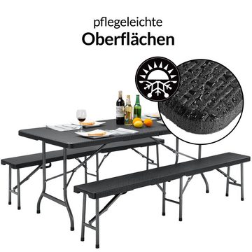 Casaria Bierzeltgarnitur Malmö, (3-tlg), 180 cm Klappbar Rattan Optik Kunststoff 2x Bierbank 1x Breiter Tisch