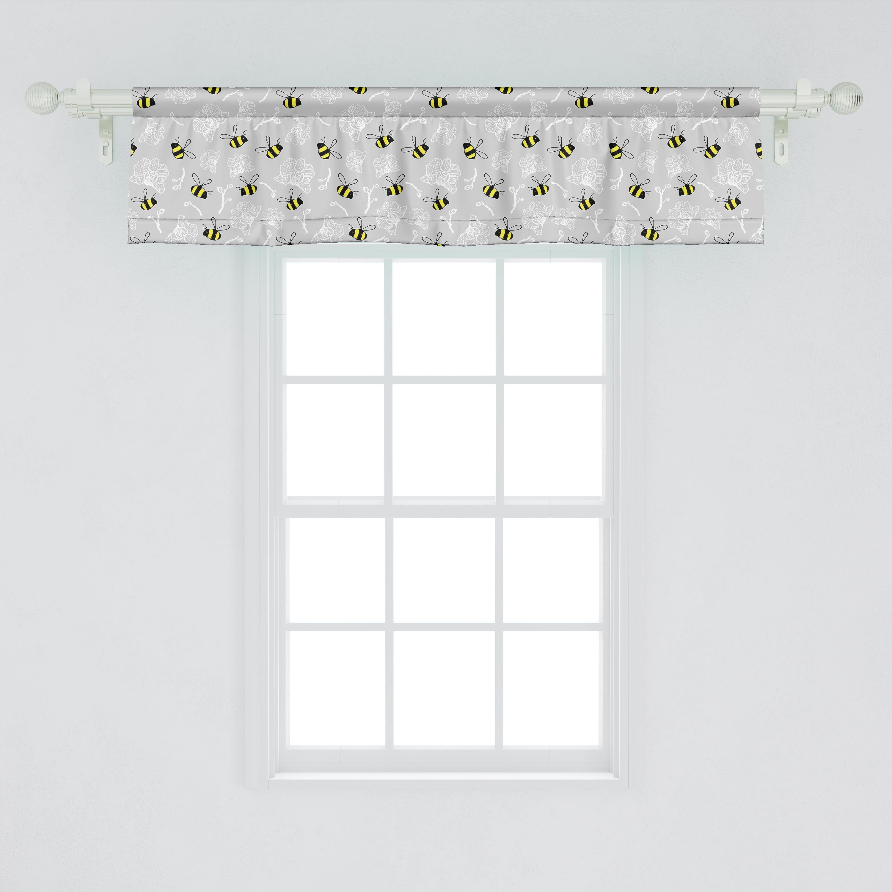 Scheibengardine Vorhang Volant und Microfaser, Dekor Abakuhaus, Hummeln mit Stangentasche, Schlafzimmer Küche für Entomologie Orchideen