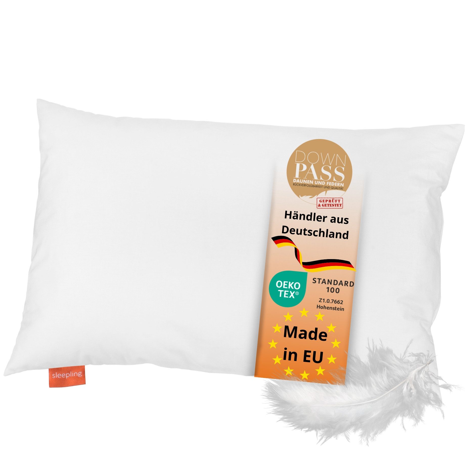 sleepling Gänsedaunenkopfkissen Kinderkissen, Füllung: 90% Daunen, 10% Federn, Bezug: 100% Baumwolle, Seitenschläfer, Rückenschläfer, Bauchschläfer, 1x Daunenkissen, für Kinder