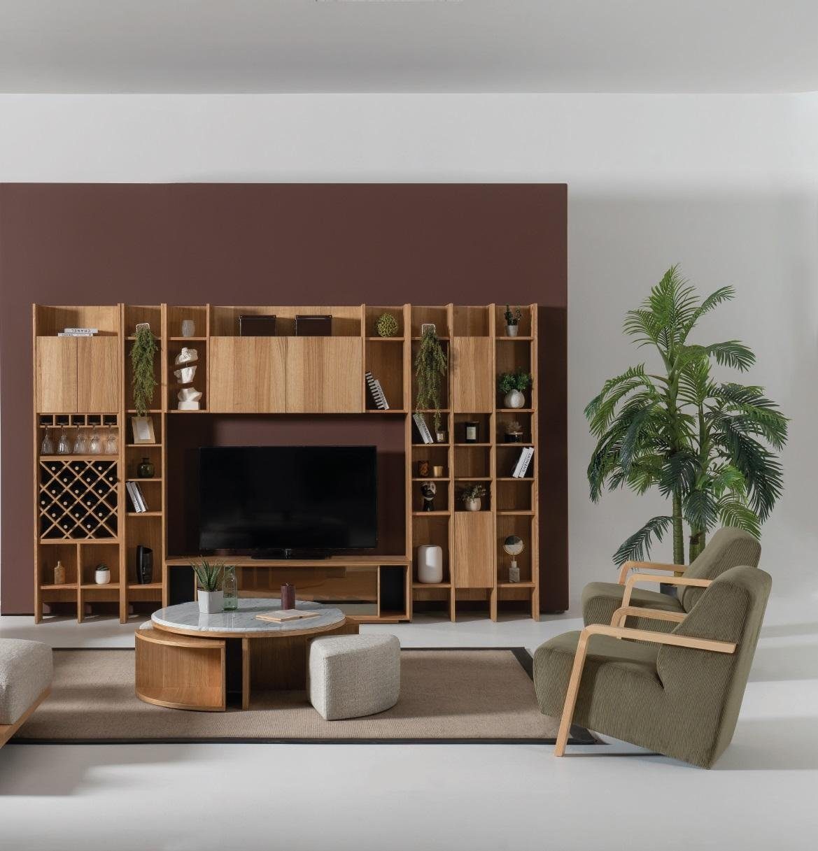 neu braun Modern Luxus Wohnzimmer Garnitur Wohnwand, Stil Wonwand Holz Luxus JVmoebel