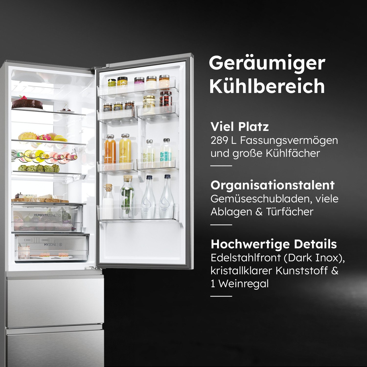 Haier Kühl-/Gefrierkombination 3D 60 Series 7 HTW7620ANMG, 205 cm hoch, 59,5 cm breit, WIFI connected, Innovative Gefrier-Schubladen: Sparen Energie