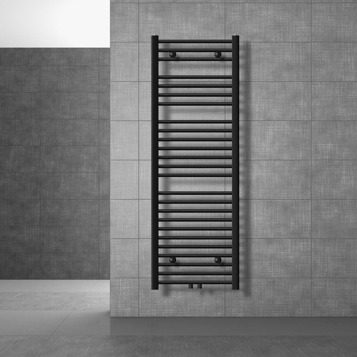 LuxeBath Badheizkörper Designheizkörper Sahara Handtuchwärmer Handtuchtrockner, Schwarz matt 500x1500mm gebogen mit Mittelanschluss