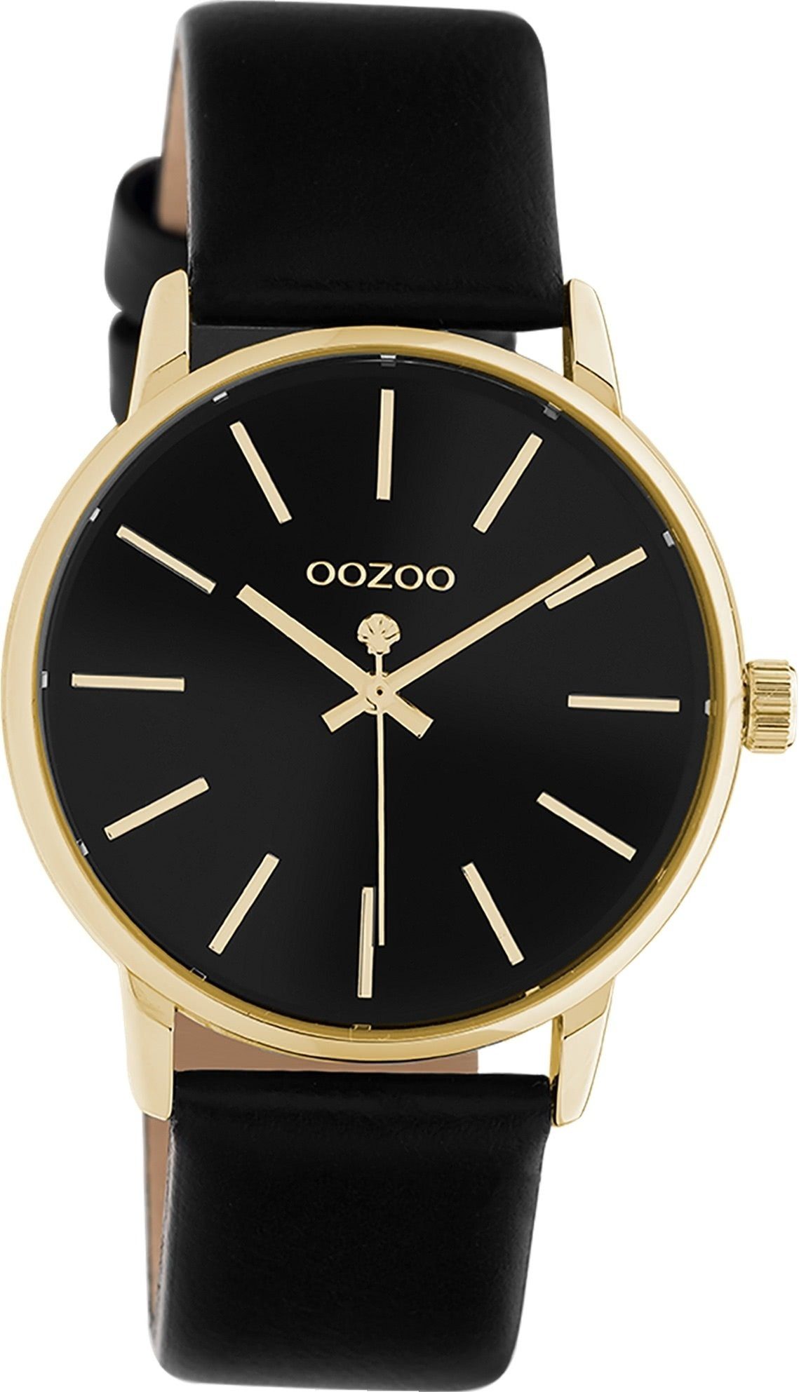 OOZOO Quarzuhr Oozoo Damen Armbanduhr OOZOO Timepieces, Damenuhr rund, mittel (ca. 36mm), Lederarmband schwarz, Fashion
