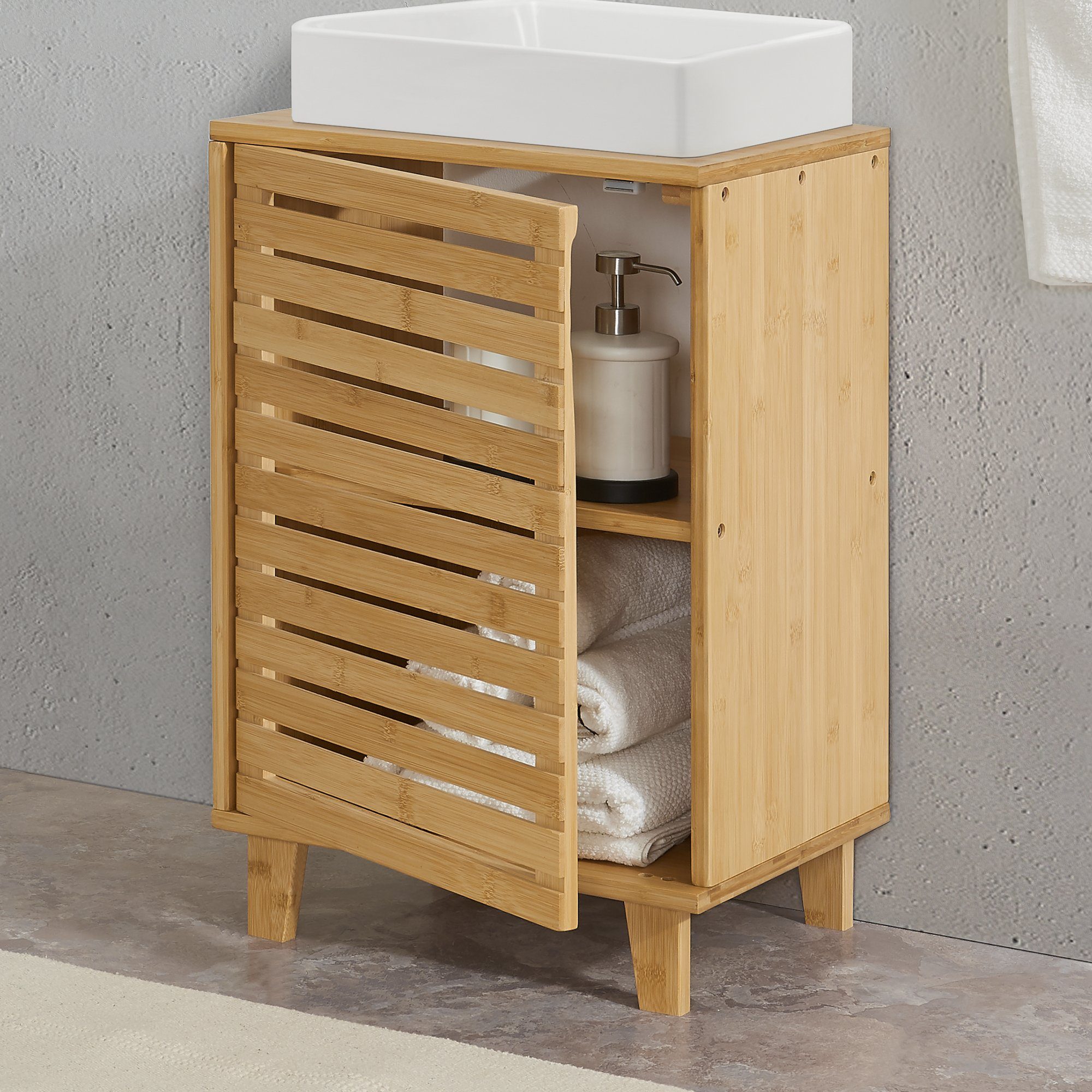 en.casa Waschbeckenunterschrank »Iveland« Unterschrank 60x40x30cm Bambus günstig online kaufen