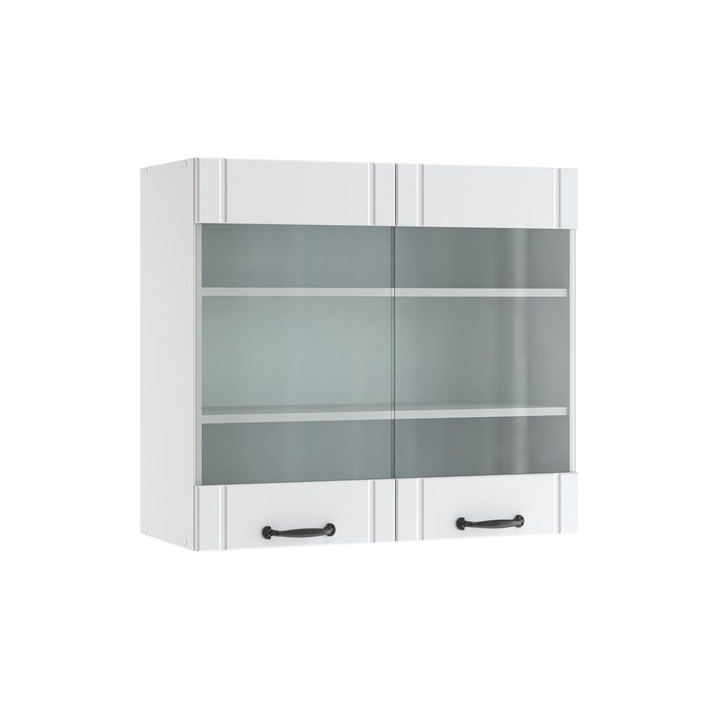 Vicco Glashängeschrank Hängeschrank Küche 80 cm Fame-Line Weiß Landhaus