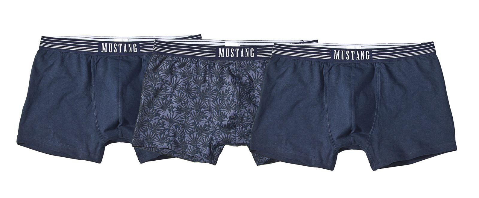 MUSTANG Boxershorts Boxershorts Retropants Unterhosen (Spar-Set, 3-St) 2 x Navy, 1 x Palm print