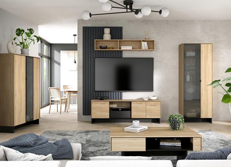 Compleo TV-Schrank PORTO, TV Tisch, Modern Wohnzimmer, Breite: 163 cm,  Farbe: eiche