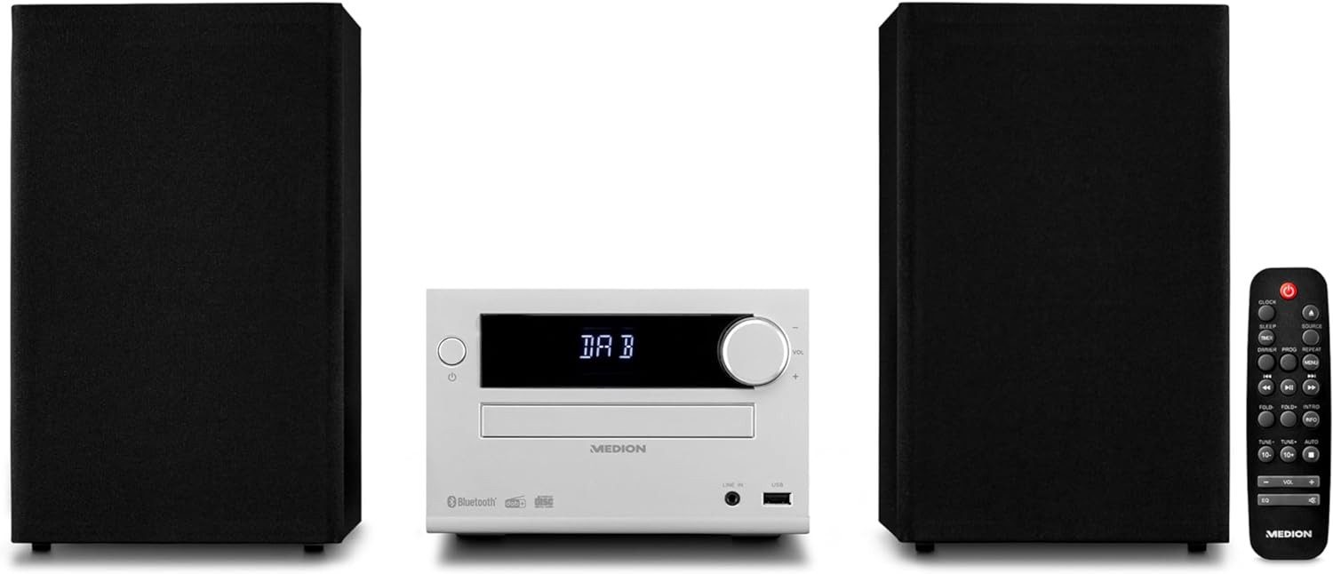 Medion® MEDION MD44484 Micro Audio System Kompaktanlage DAB+ CD Player Microanlage (DAB+/PLL UKW Radio mit je 30 Senderspeichern, DAB+/PLL UKW Radio mit je 30 Senderspeichern, CD R/RW/MP3 kompatibel)