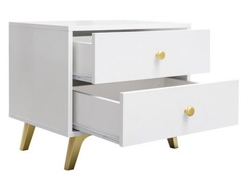 MIRJAN24 Nachttisch Siena (mit zwei Schubladen), Metallgriffe in der Farbe Gold