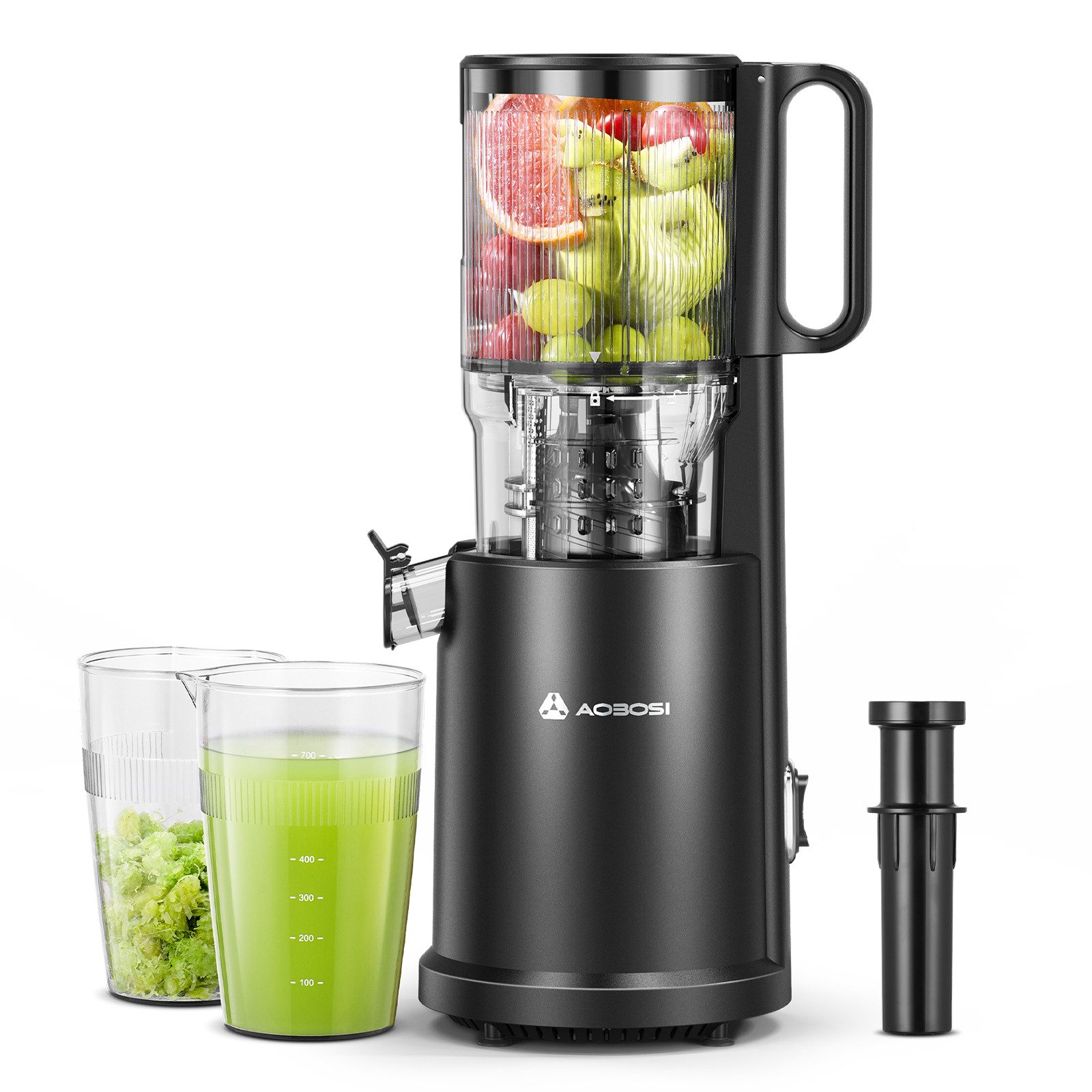 AMZCHEF Slow Juicer CE-ZM19OT07B-BK, 220 W, Slow Juicer mit 126MM Breite und mit 2 Gläsern