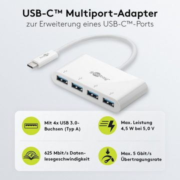 Goobay USB-Verteiler USB-C Multiport Adapter 4-fach USB 3.0 Buchsen (Schneller Datentransfer und Laden, 5 Gbit/s Übertragungsrate), 1x USB-C Stecker / 4x USB 3.0 Buchsen