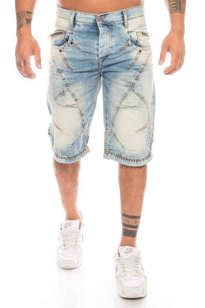 Cipo & Baxx Jeansbermudas Herren Denim Bermuda Capri Jeans mit ausgefallenem Nahtdesign und stylischer Waschung Ausgefallene Waschung und stylische Nahtstruktur