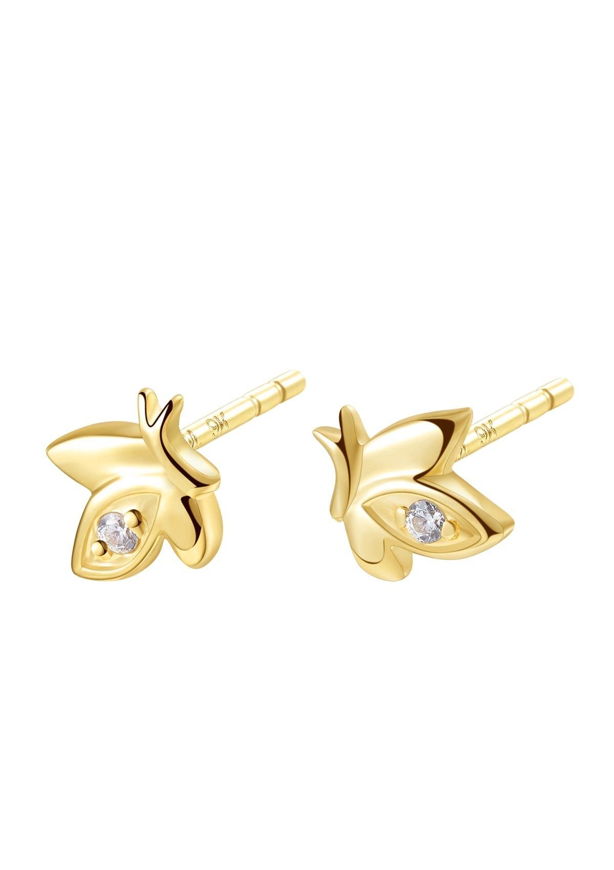 Dear Me Paar Ohrstecker Zarte Schmetterlinge, für Damen, 9K 375er Massivgold Ohrringe, Echtgold Schmuck