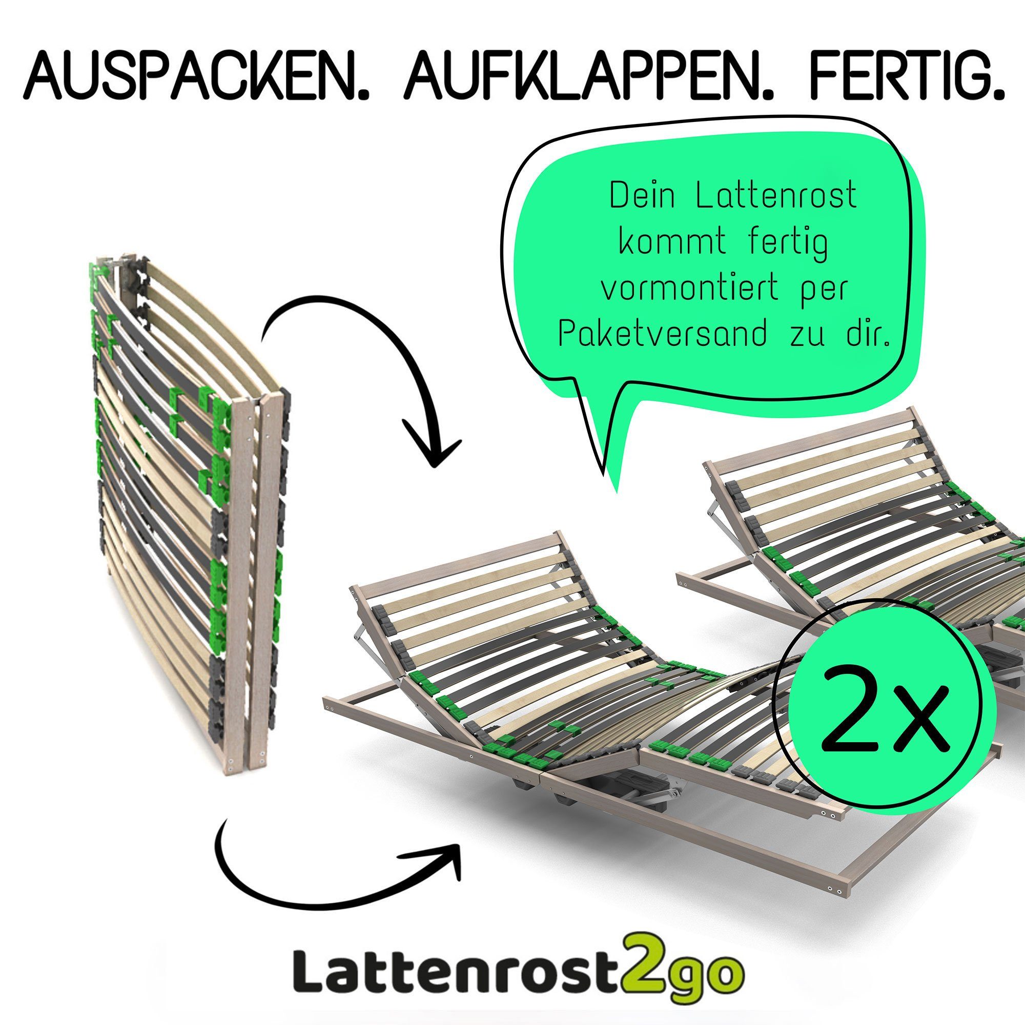 Lattenrost mit Motor Lattenrost 90x200 cm elektrisch verstellbares Kopf- und Fussteil - 2x, Lattenrost2go, Kopfteil motorisch verstellbar, Fußteil motorisch ver – Bild 2 von 5