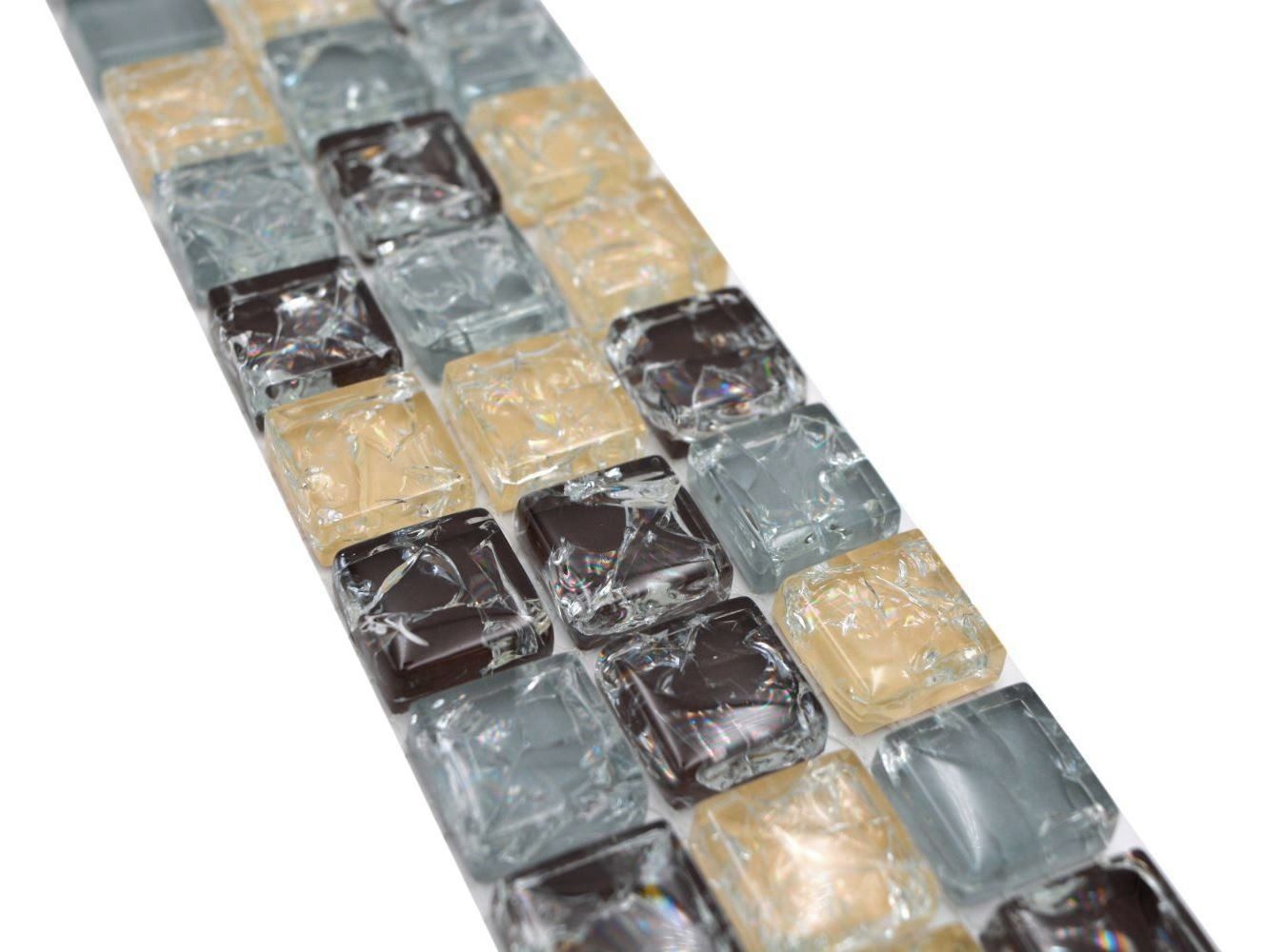 Mosani Fliesen-Bordüre Mosaik Borde Bordüre Glasmosaik gebrochen mix grau beige braun