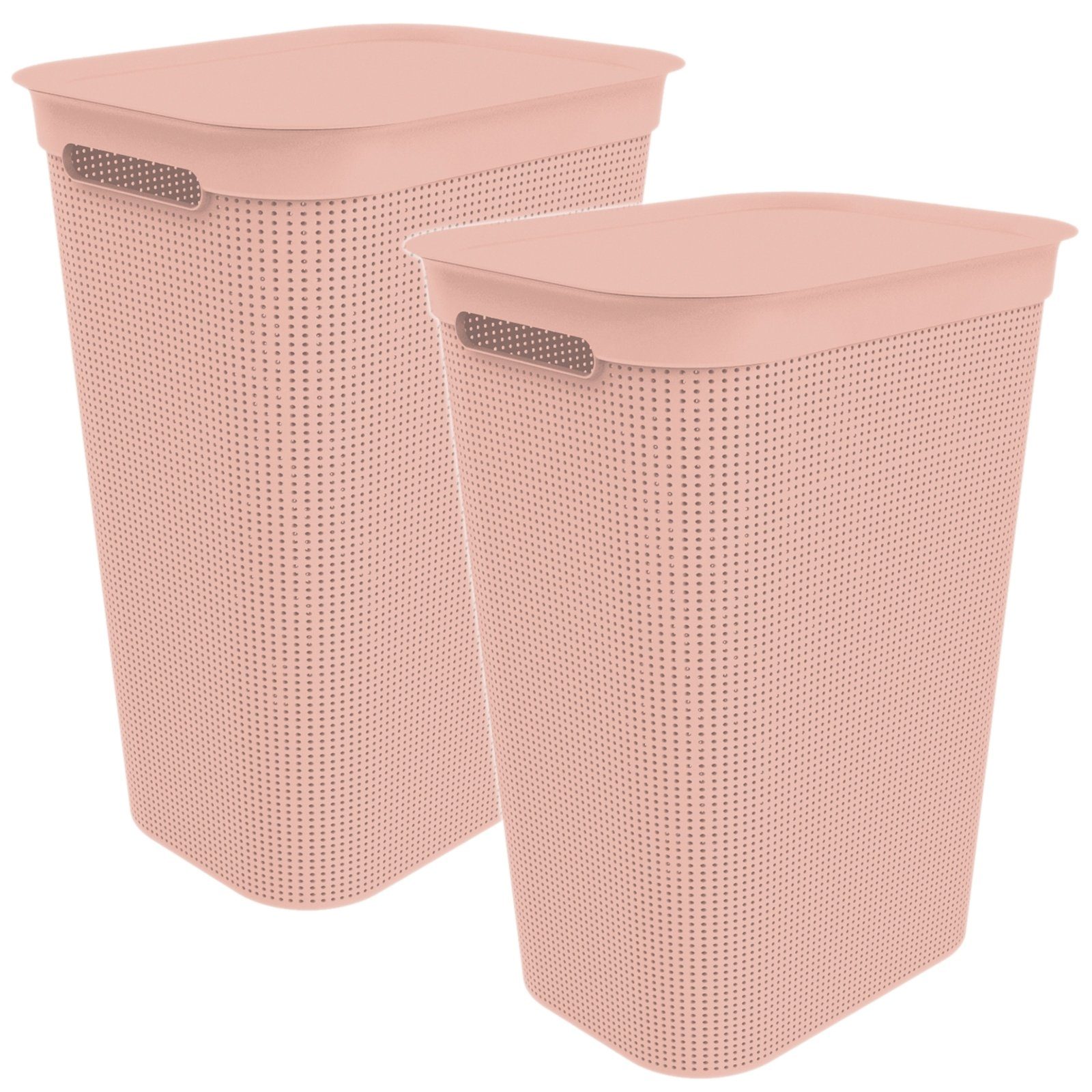 Kunststoff (PP) Linnea 2 Wäschesammler 2er-Set Wäschekorb Griffen, Brisen ROTHO mit Deckel und 50l BPA-frei pink ged.