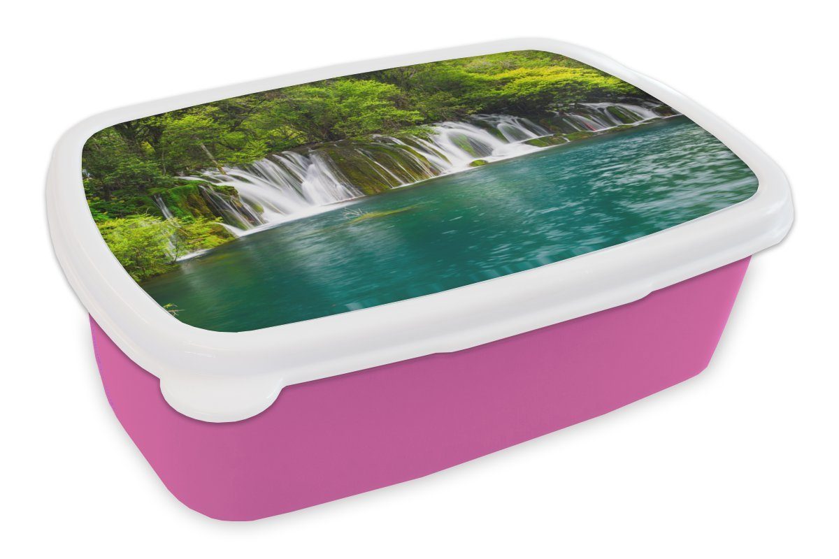 MuchoWow Lunchbox Die grüne Natur oberhalb der Wasserfälle in Thailands, Kunststoff, (2-tlg), Brotbox für Erwachsene, Brotdose Kinder, Snackbox, Mädchen, Kunststoff rosa