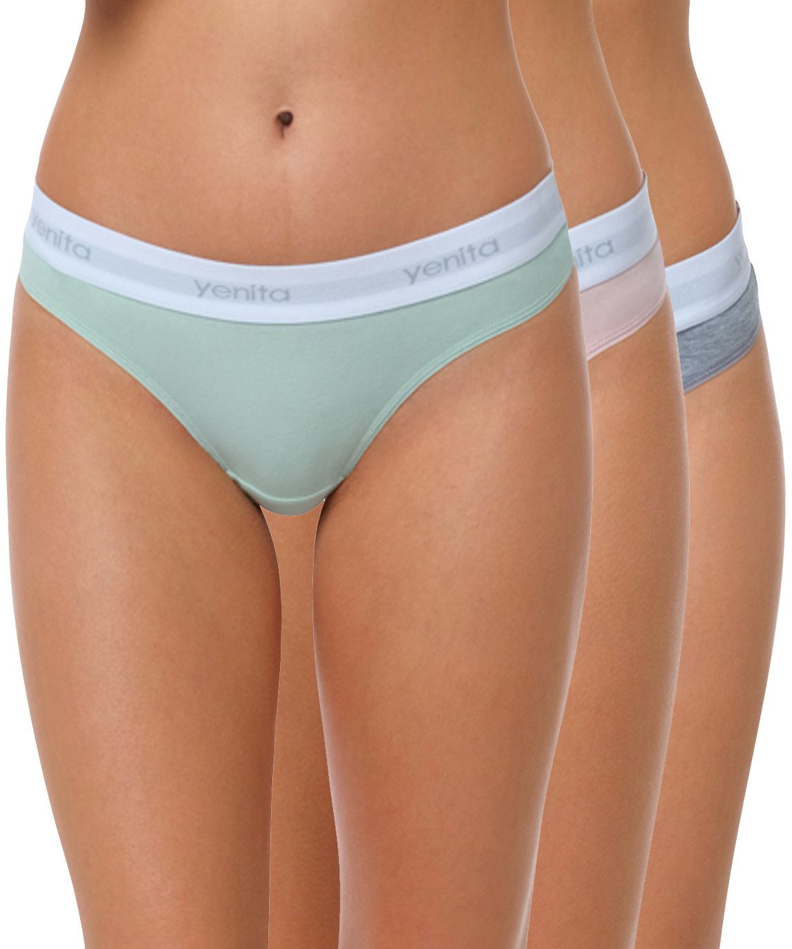 Yenita® String Modern-Sports-Collection (3-St) in angenehmer Baumwoll-Stretchqualität mint-pink-grau