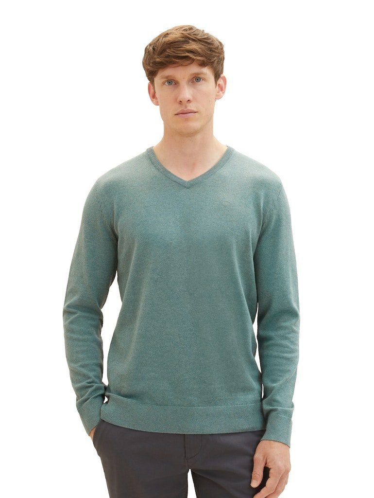 TOM TAILOR Sweatshirt Green Dust Melange 32619 V-Neck Sweater Basic (1-tlg)