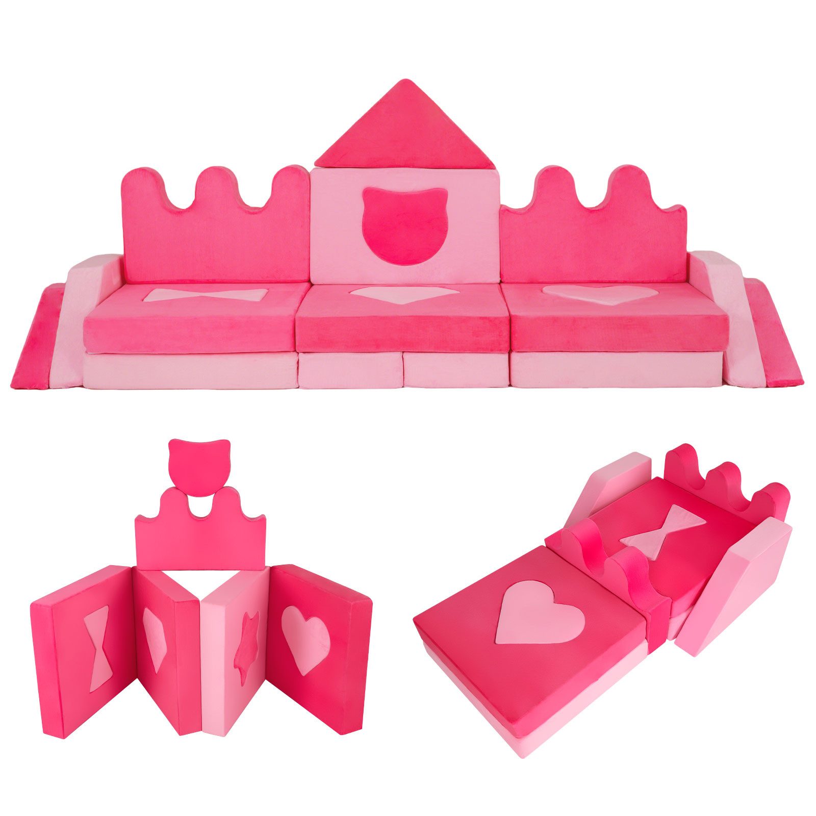 COSTWAY Kindersofa, 14 Teile, Spielsofa mit abnehmbarem Bezug, aus Schaumstoff