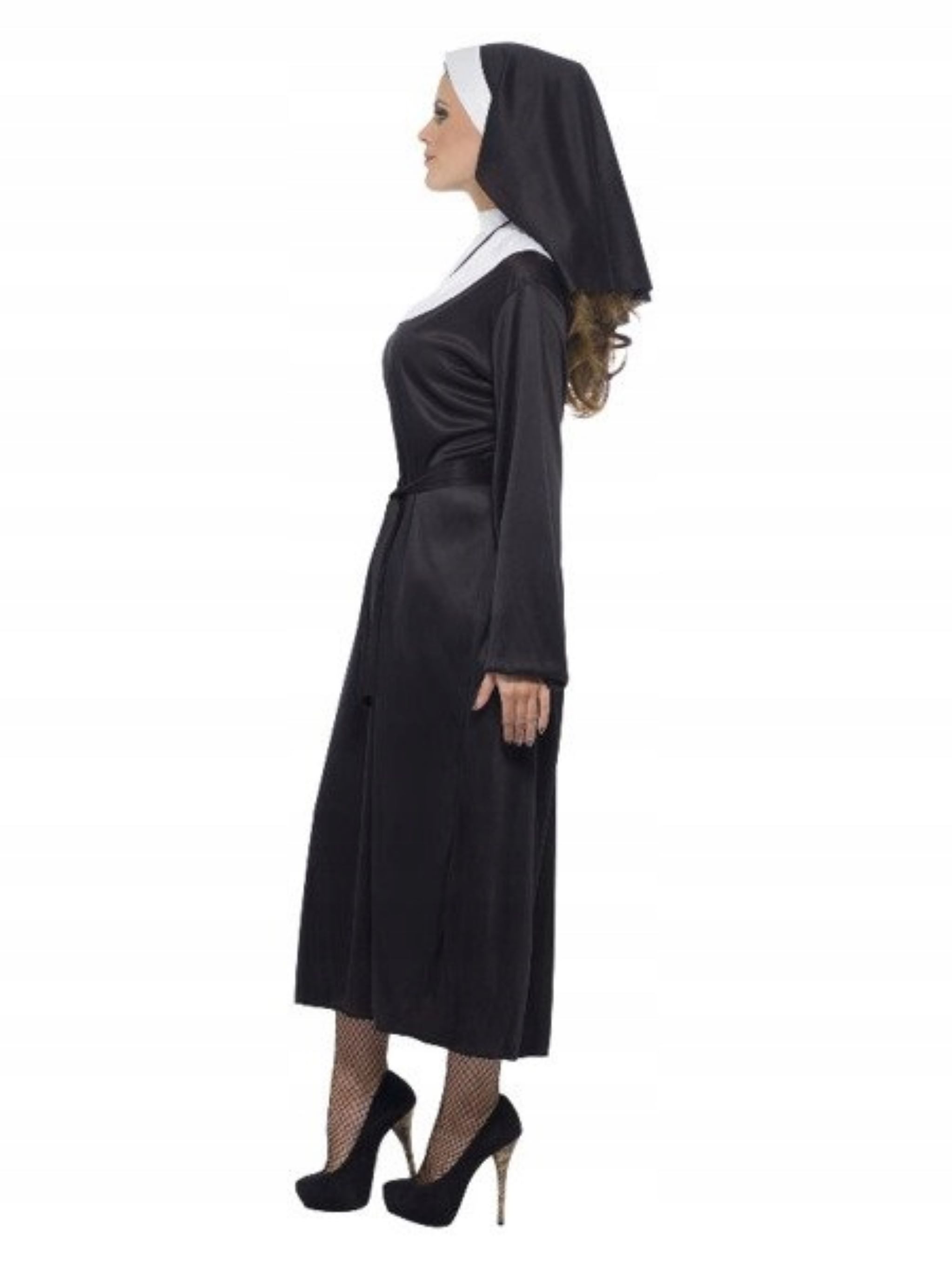 Smiffys Nonnen-Kostüm Sexy Nonnen-Kostüm für Karneval - Inklusive Kleid, Haube & Gürtel