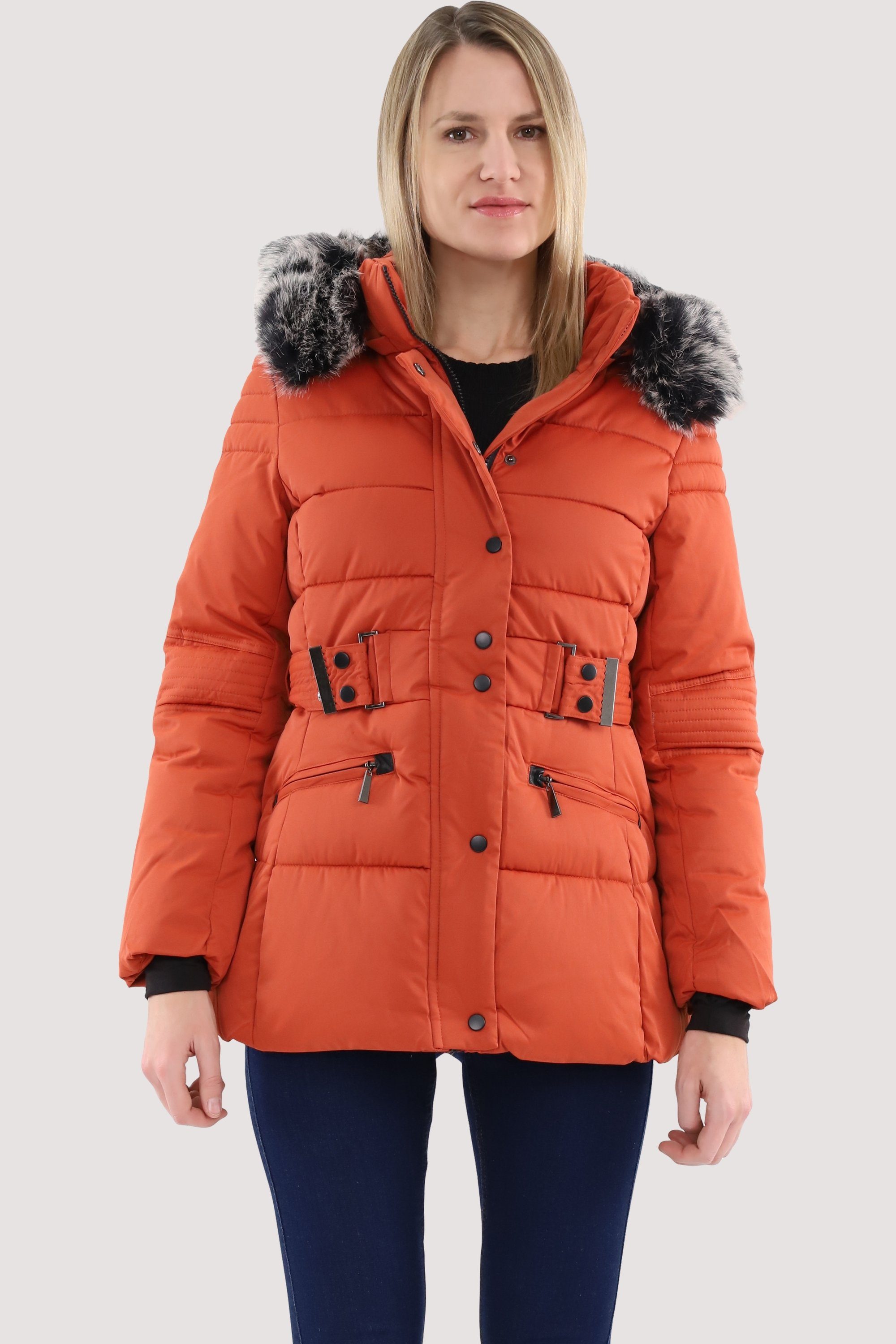 - kurz malito fashion Winterjacke mit 81169 Kapuze more than Steppjacke dunkelgelb Kunstfell gefütterte figurbetonte