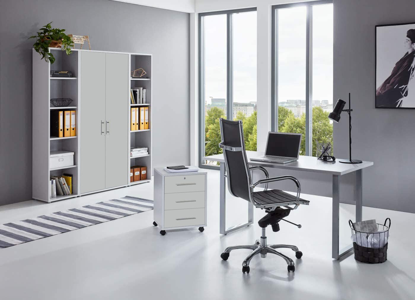 BMG Möbel Büromöbel-Set Office Edition Mini Set 3, (Spar-Set, 5-tlg., 5 teilig: Schreibtisch, Rollcontainer, Aktenschrank, 2 Aktenregalen), Büro-Set, abschließbar, viele Farbvarianten, Made in Germany