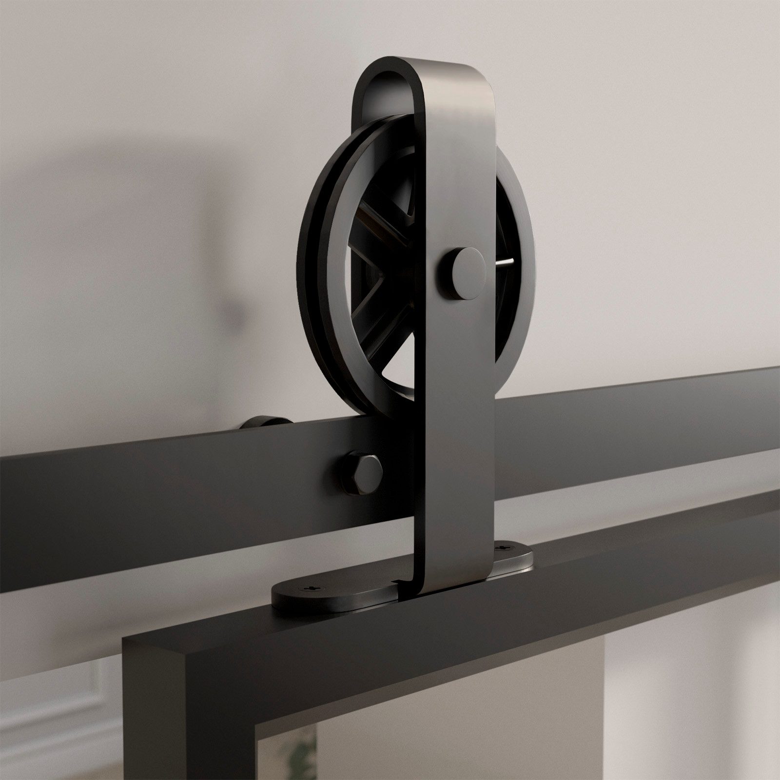 SO-TECH® Türbeschlag Schiebetür-Set CHAMBER Rollen-Ø 120 mm Montage von oben (1 St), Breite 2 m, schwarz, mit Bodenführung für Türen mit Nut