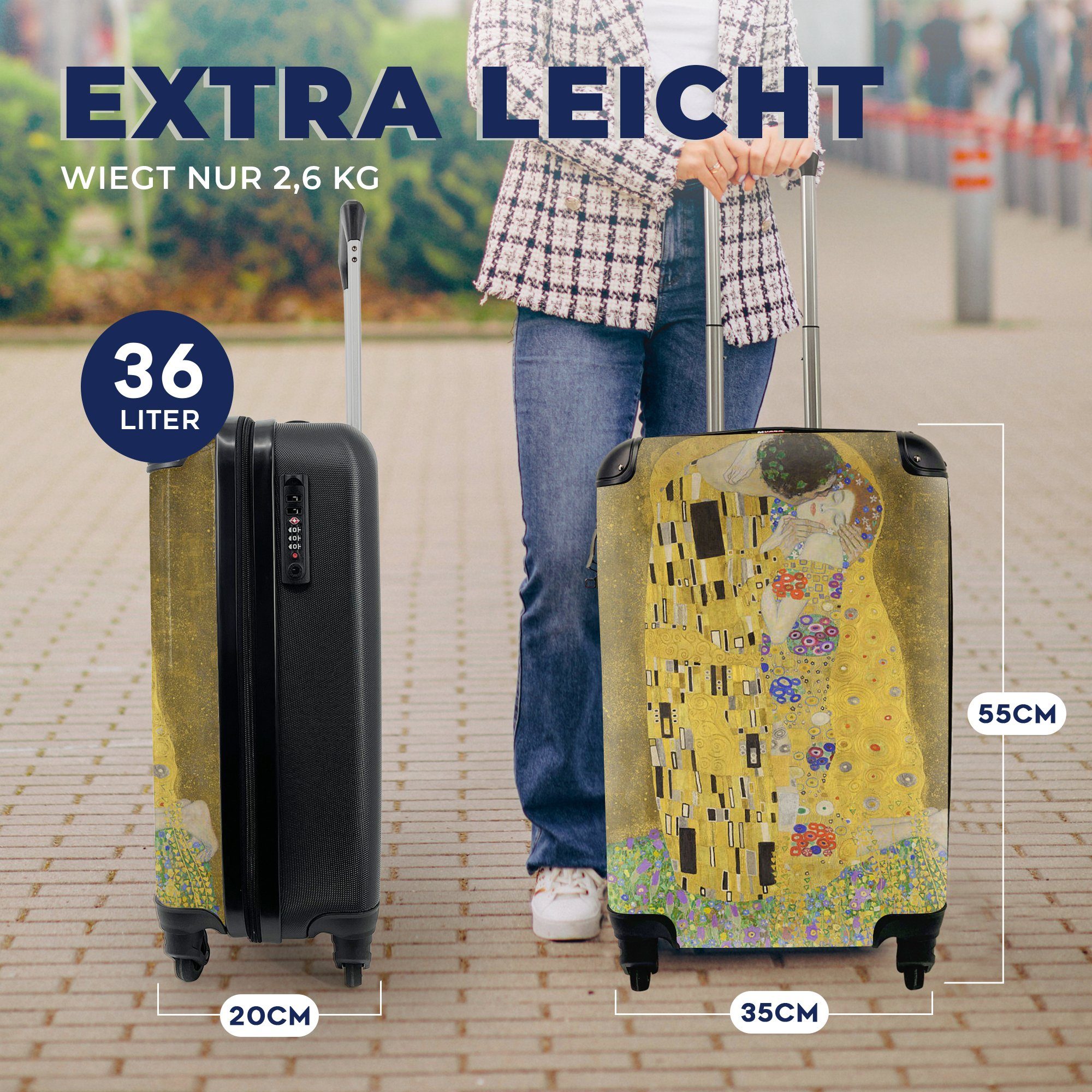 Kuss - MuchoWow Reisekoffer Rollen, Ferien, Handgepäck Handgepäckkoffer für Gustav 4 Reisetasche mit Klimt, Der Trolley, rollen,