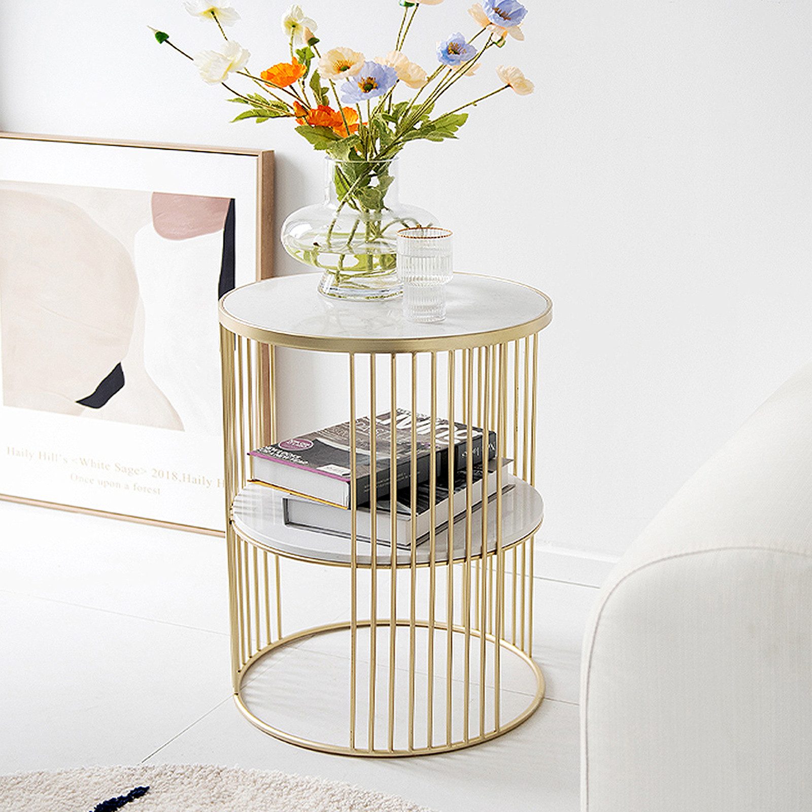 Art Leon Couchtisch GR-YQ-0315-0316 (Couchtisch Gold Beistelltisch Rund 45x günstig online kaufen