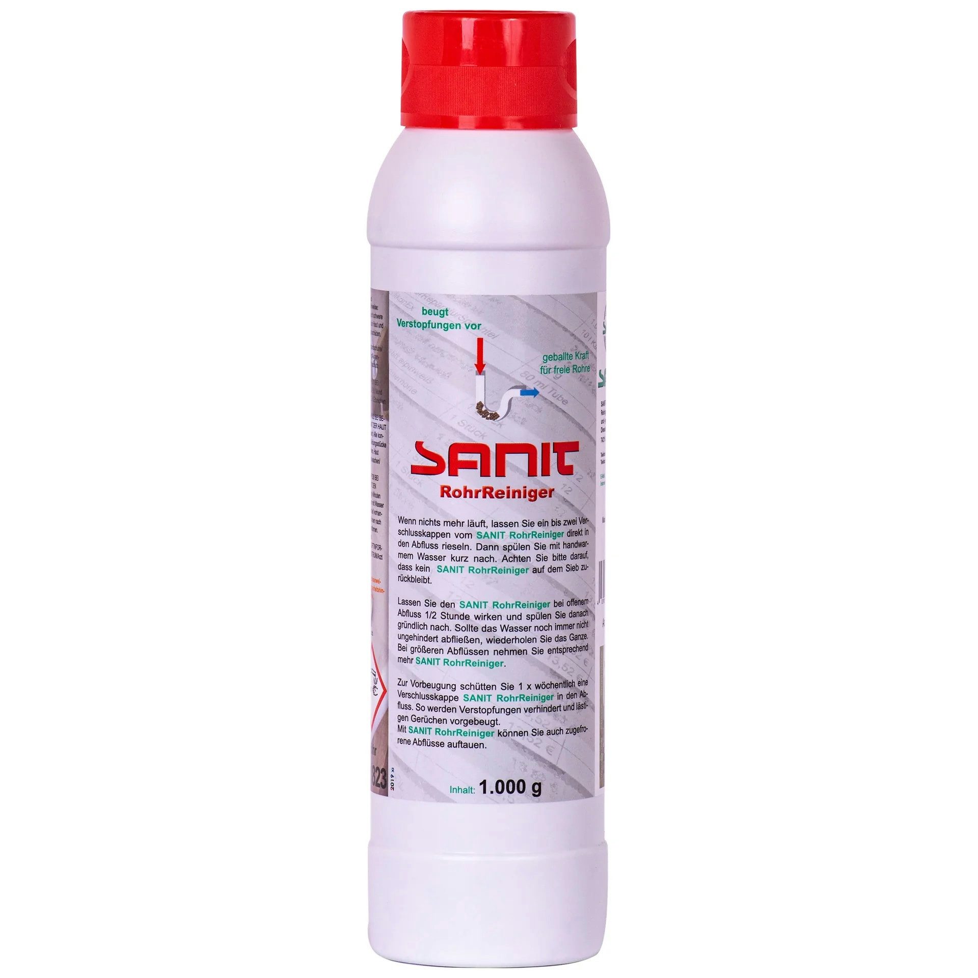 SANIT Rohr Reiniger Pulver 1000 g Dose Granulat Rohrreiniger (Erzeugt beim Auflösen Wärme bis über 100 °C)