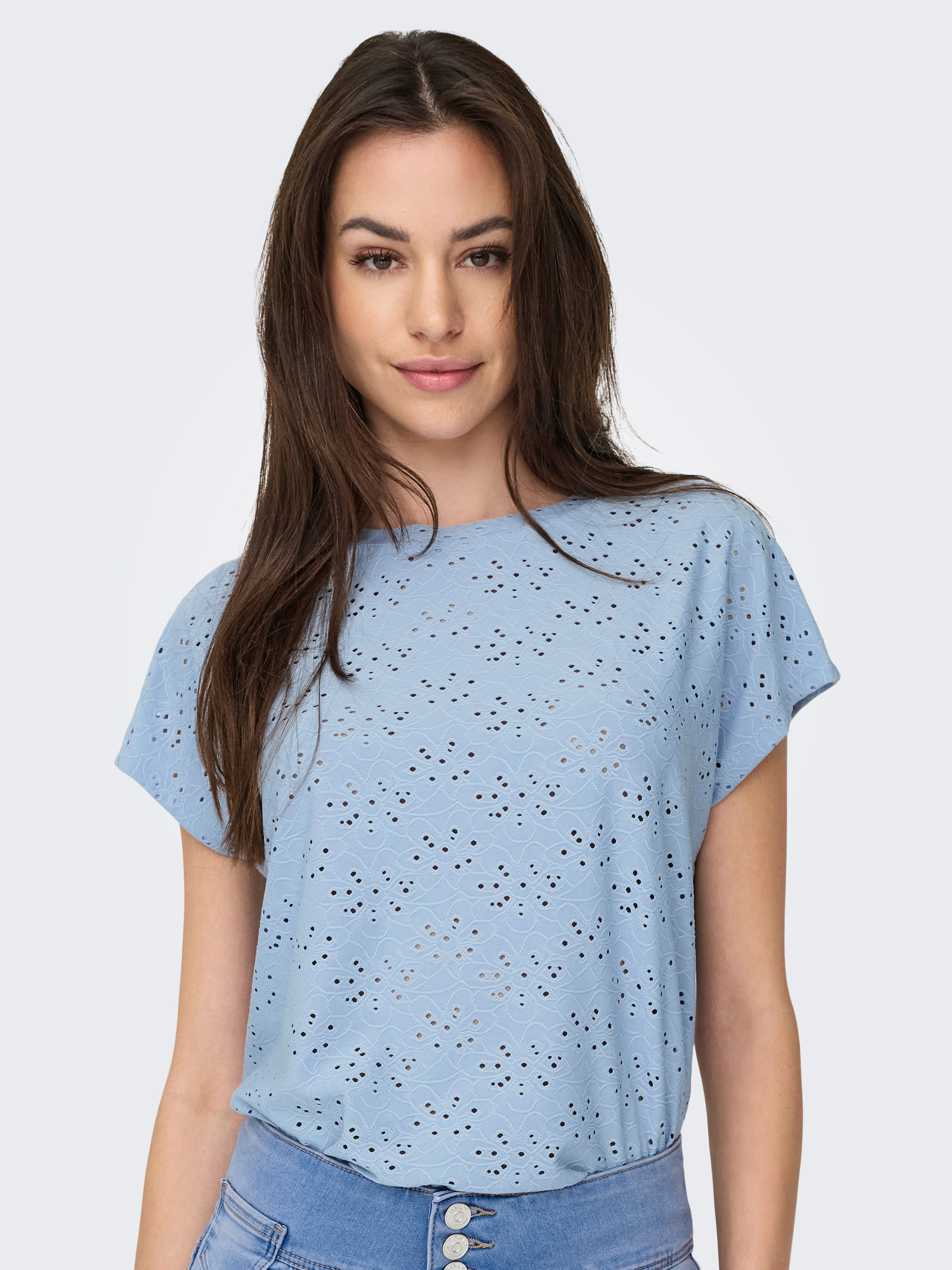 ONLY Kurzarmshirt ONLSMILLA LIFE S/S TOP JRS NOOS regular fit, modisch, Single Jersey, Materialmix, Rundhals