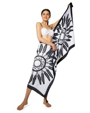 MayTree Modeschal Strandtuch folkloristischer Druck 85x180 Traumfänger S/W, Sarong Pareo, (Stück, 1-St)