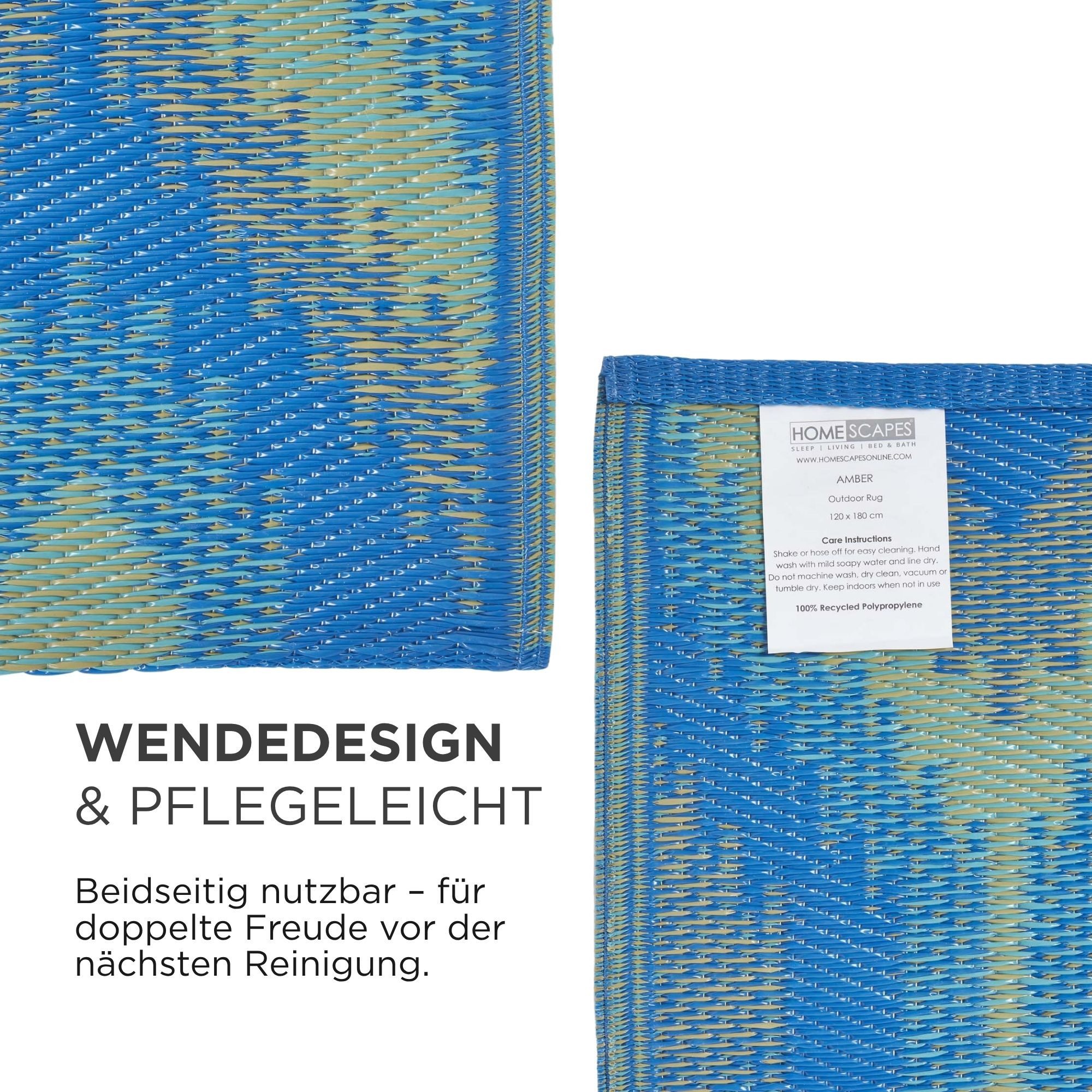 Homescapes Outdoorteppich Outdoor-Teppich Amber aus Polpropylen mit blau-grünem, 120 x 180 cm, rechteckig, Höhe: 20 mm – Bild 5 von 5