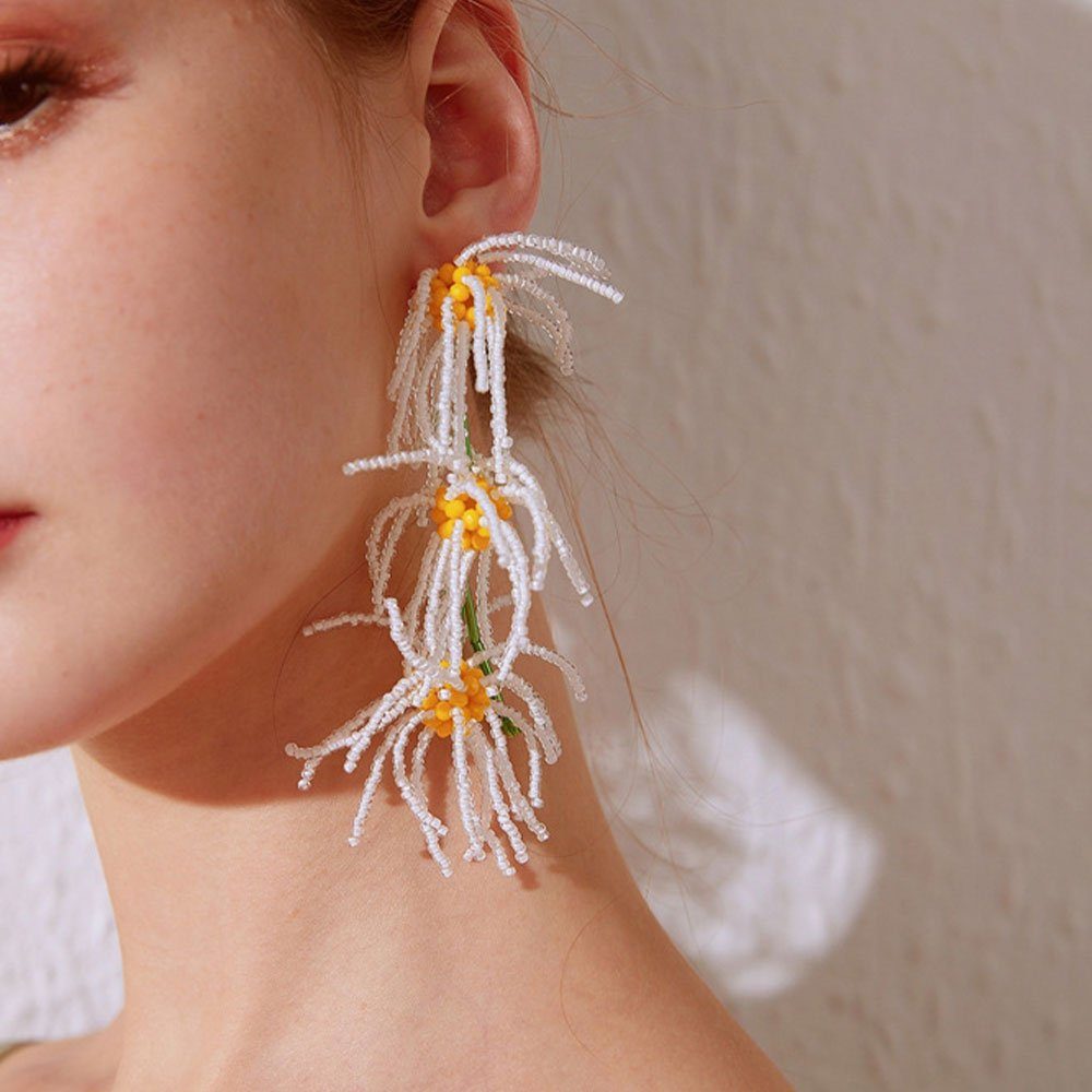 AUzzO~ Paar Ohrhänger Quasten Ohrringe Damenschmuck Handmade Beaded Süße Tassel Earrings (Einzeln 1 Stück), Colour Clash Ohrringe