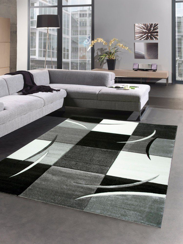 Carpetia Teppich Designer Teppich Wohnzimmerteppich karo grau creme schwarz, rechteckig, Höhe: 13 mm