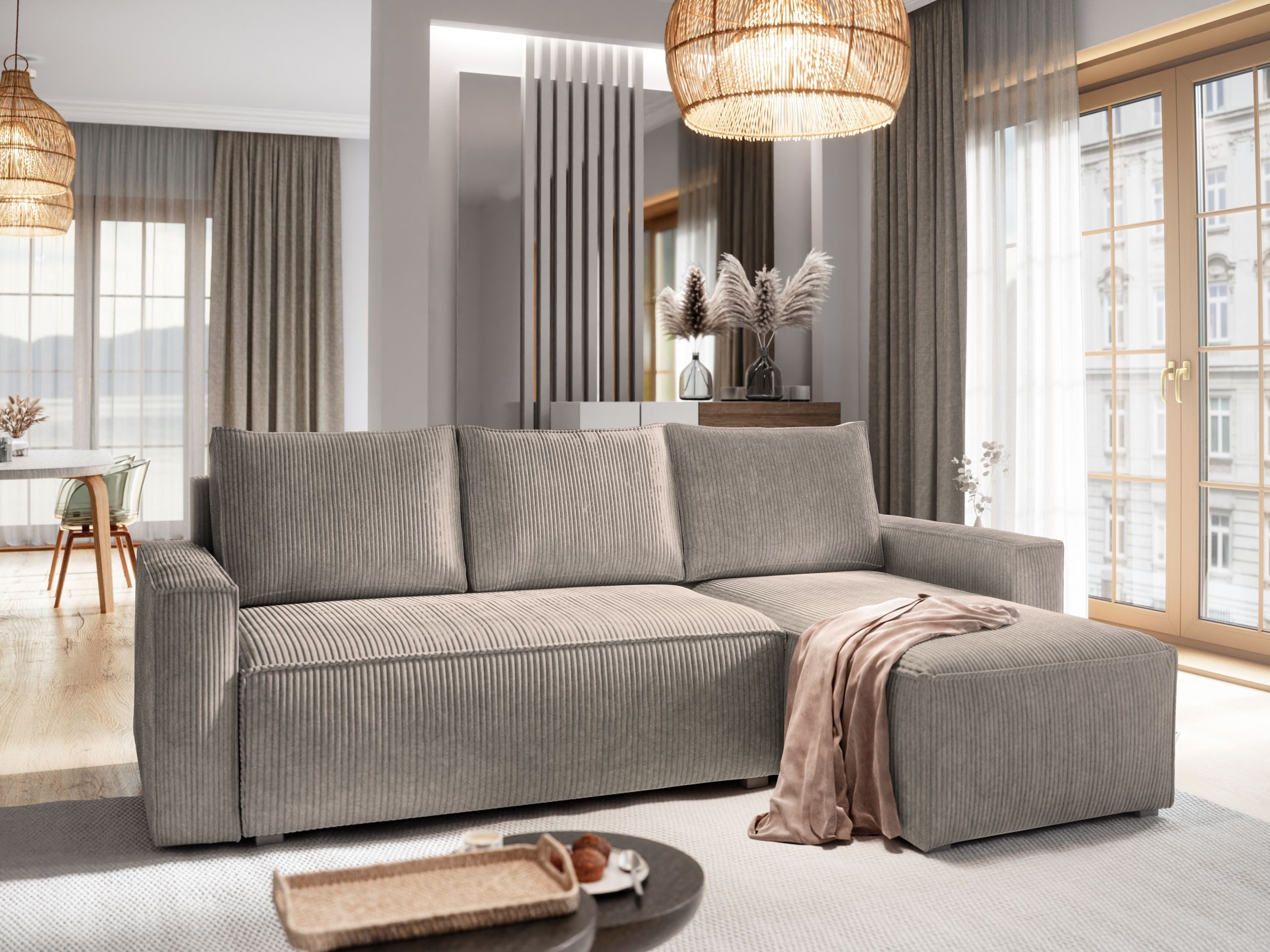 Masseno Ecksofa POTARO mit Schlaffunktion L-Form, Sofa mit Bettkasten