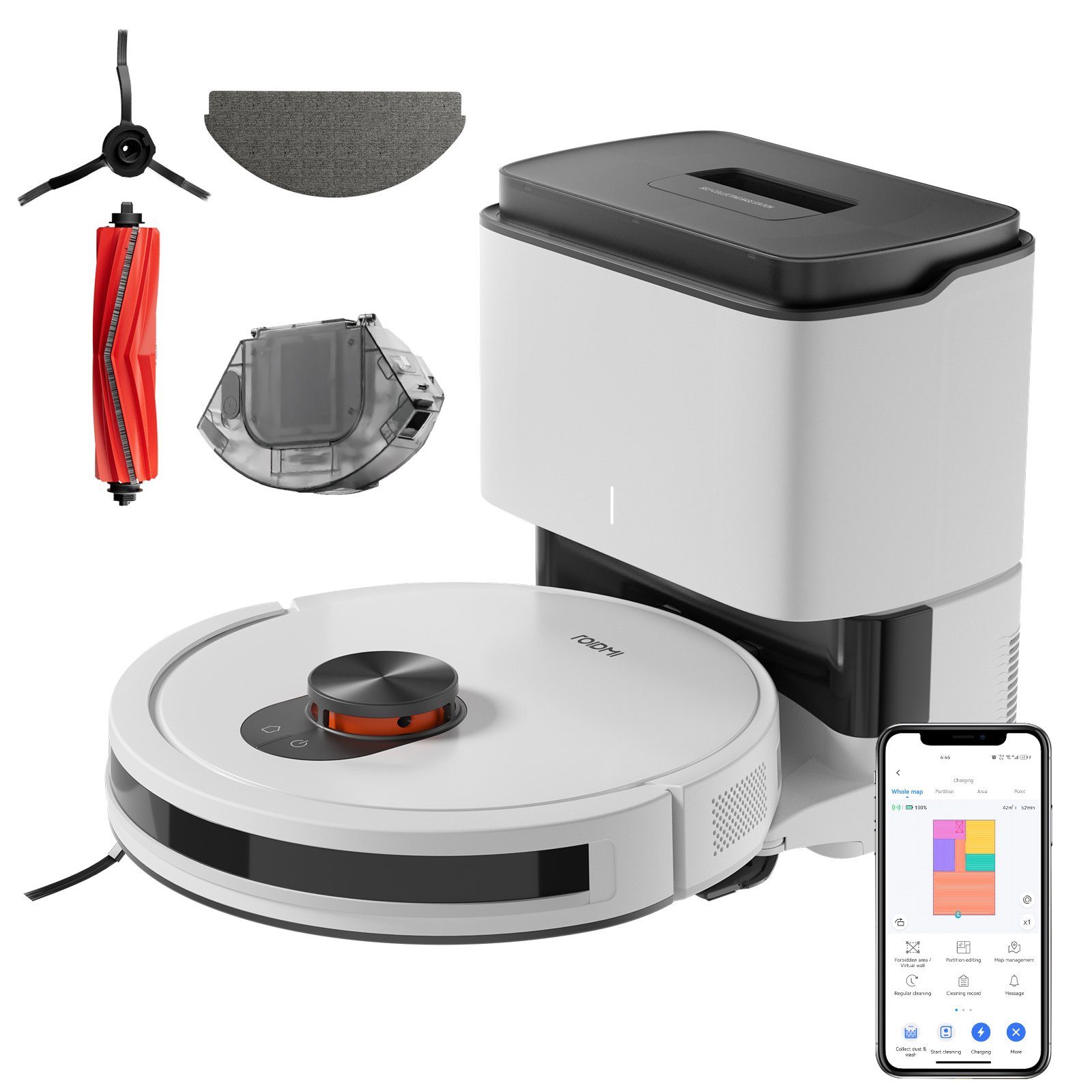 Roidmi Nass-Trocken-Saugroboter EVE CC, 40,00 W, mit Beutel, LIDAR- Navigation, Intelligente Kartendarstellung, App-Steuerung