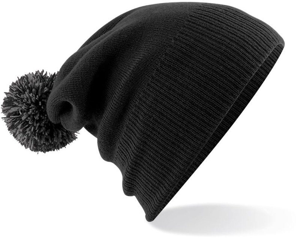 Goodman Design Bommelmütze Strickmütze Beanie Pompon Mütze Pudelmütze Duales Design – mit Umschlag oder als Slouch-Beanie Black/Graphite Grey