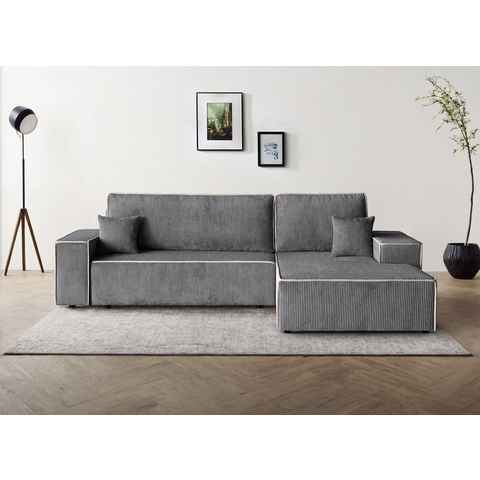 Beautysofa Ecksofa Erni Lieferung beinhaltet die Einbringung in die Wohnung, inkl. Schlaffunktion, Bettkasten, L-Form Polsterecke im modernes Stil, 275 cm Sofa, stilvoll Corner Schlafsofa