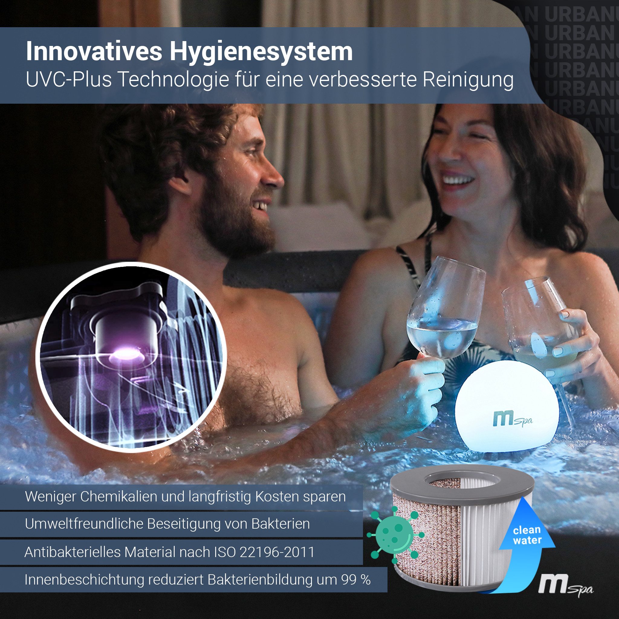 mSpa Whirlpool Aurora U-AU062 aufblasbarer Whirlpool, aufblasbares Aufstellbecken, (Whirlpool Outdoor 6 Personen, Luxus Garten Pool, Whirlpool aufblasbar, Whirlpool mit Schnellheizsystem, Whirlpool Outdoor winterfest), UVC+ Wasserreinigung, Selbstaufblasendes System, Energiespar-Timer