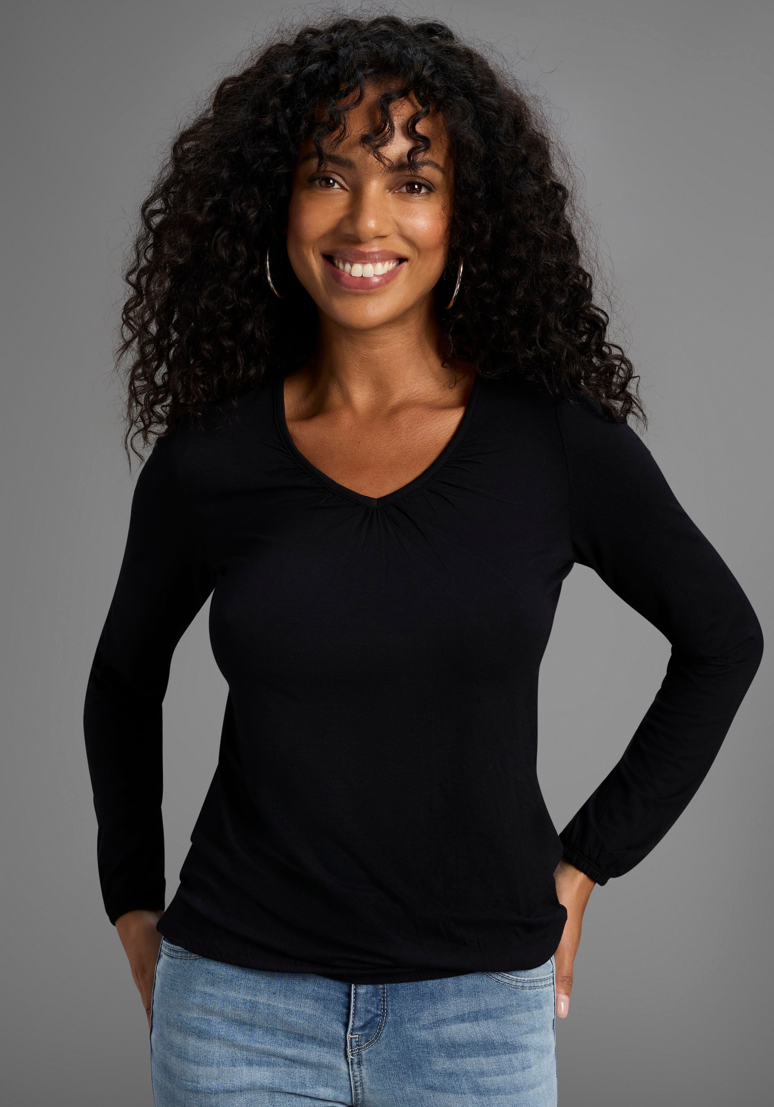 Flashlights Langarmshirt (Packung, 2-tlg., 2er-Pack) figurbetonter Schnitt, aus Viskosemischung